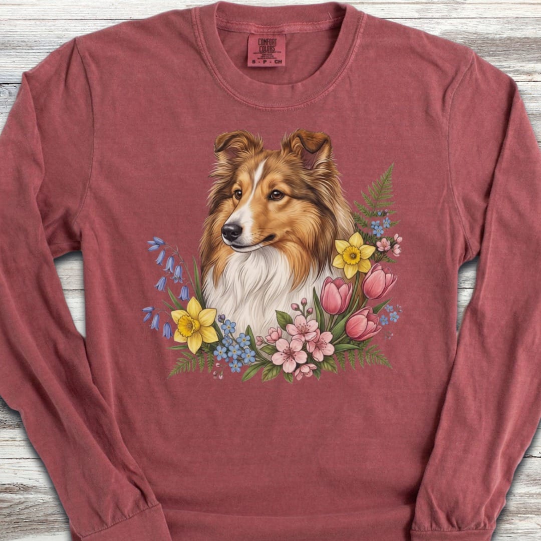 Shetland Sheepdog Spring Portrait Long Sleeve Tee