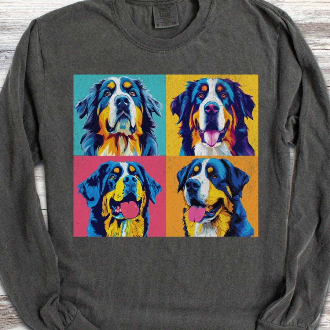 Bernese Mountain Dog Pop Art Long Sleeve Tee