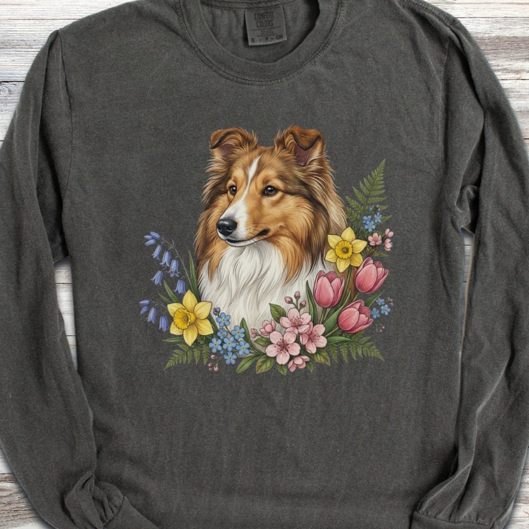Shetland Sheepdog Spring Portrait Long Sleeve Tee
