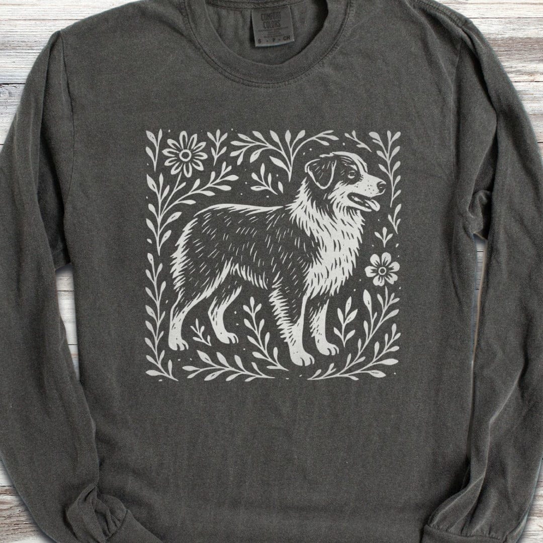 Australian Shepherd Linocut Long Sleeve Tee