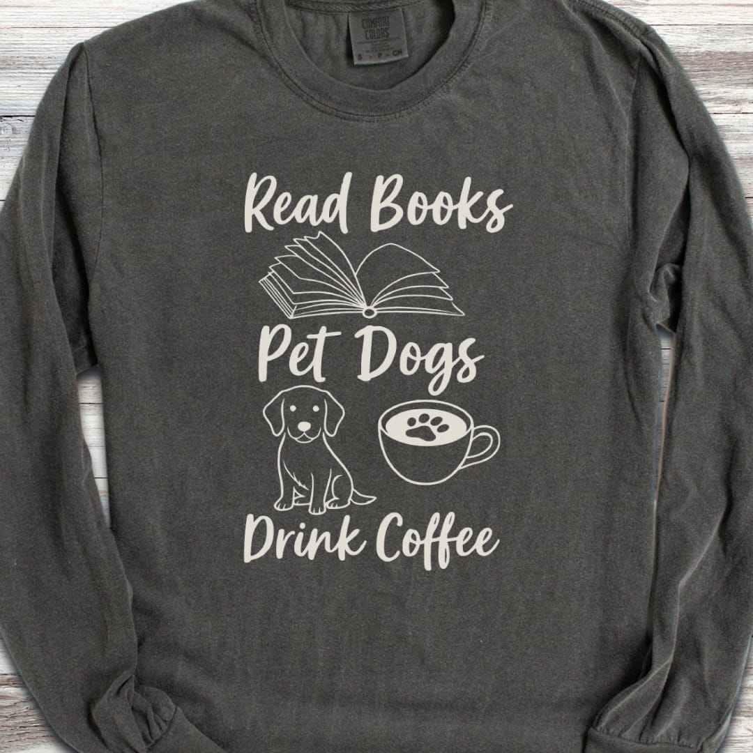 Books Dogs Coffee Long Sleeve Tee
