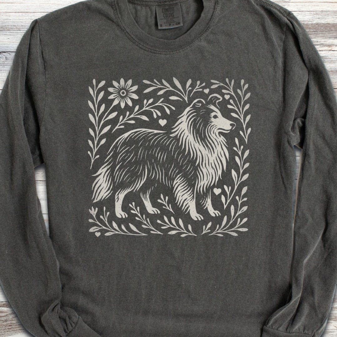 Shetland Sheepdog Linocut Long Sleeve Tee