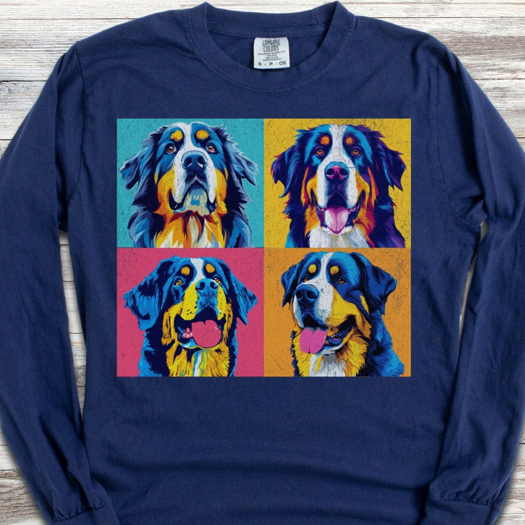 Bernese Mountain Dog Pop Art Long Sleeve Tee