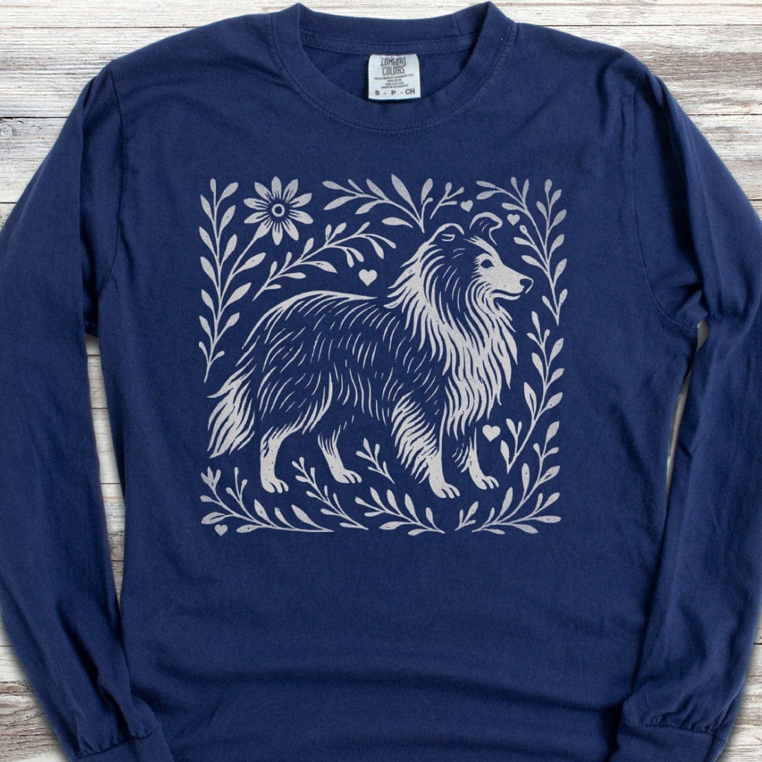 Shetland Sheepdog Linocut Long Sleeve Tee