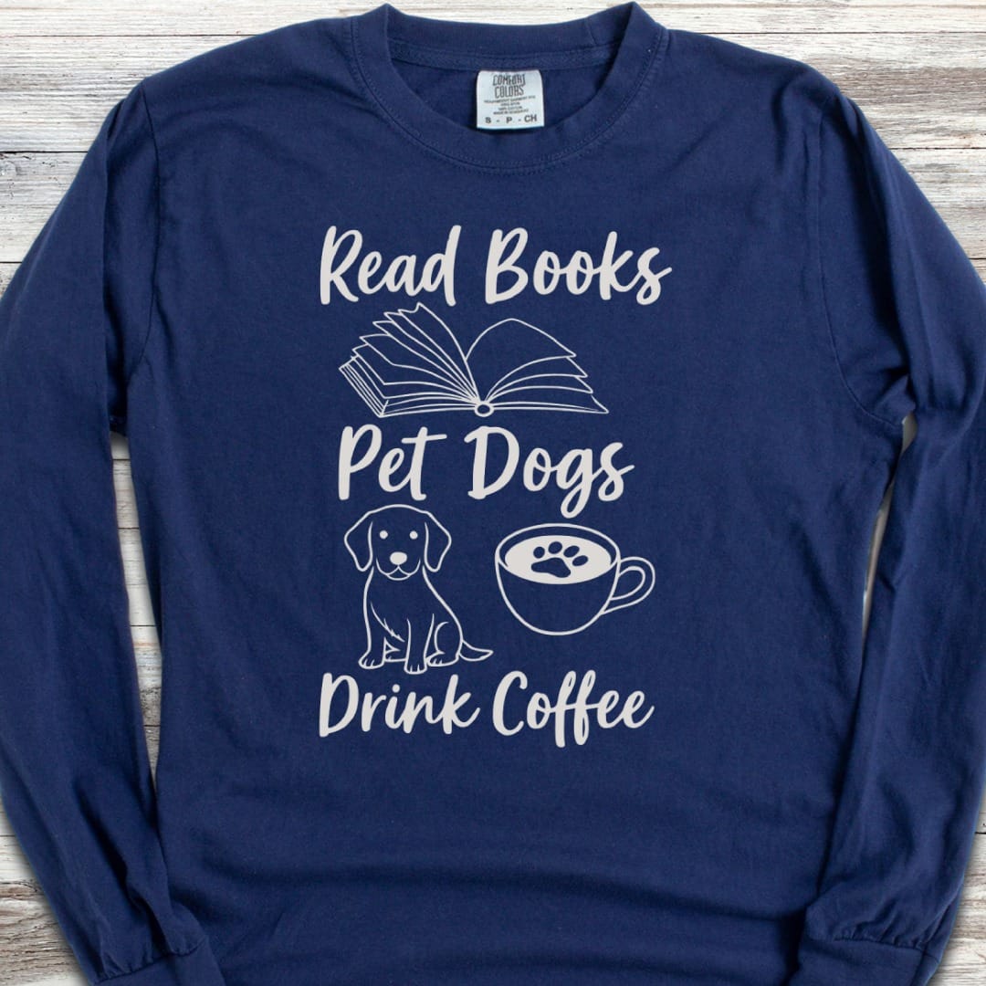 Books Dogs Coffee Long Sleeve Tee