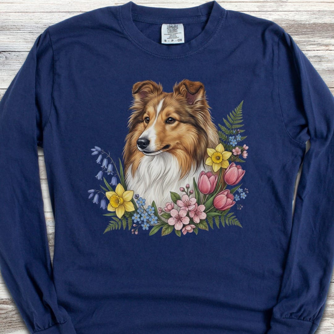 Shetland Sheepdog Spring Portrait Long Sleeve Tee