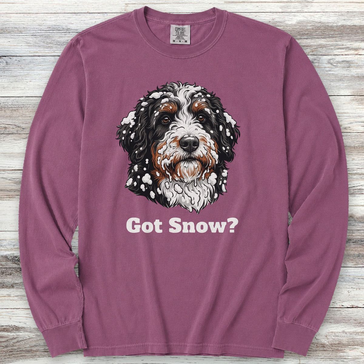Bernedoodle Got Snow Long Sleeve Tee - Berry