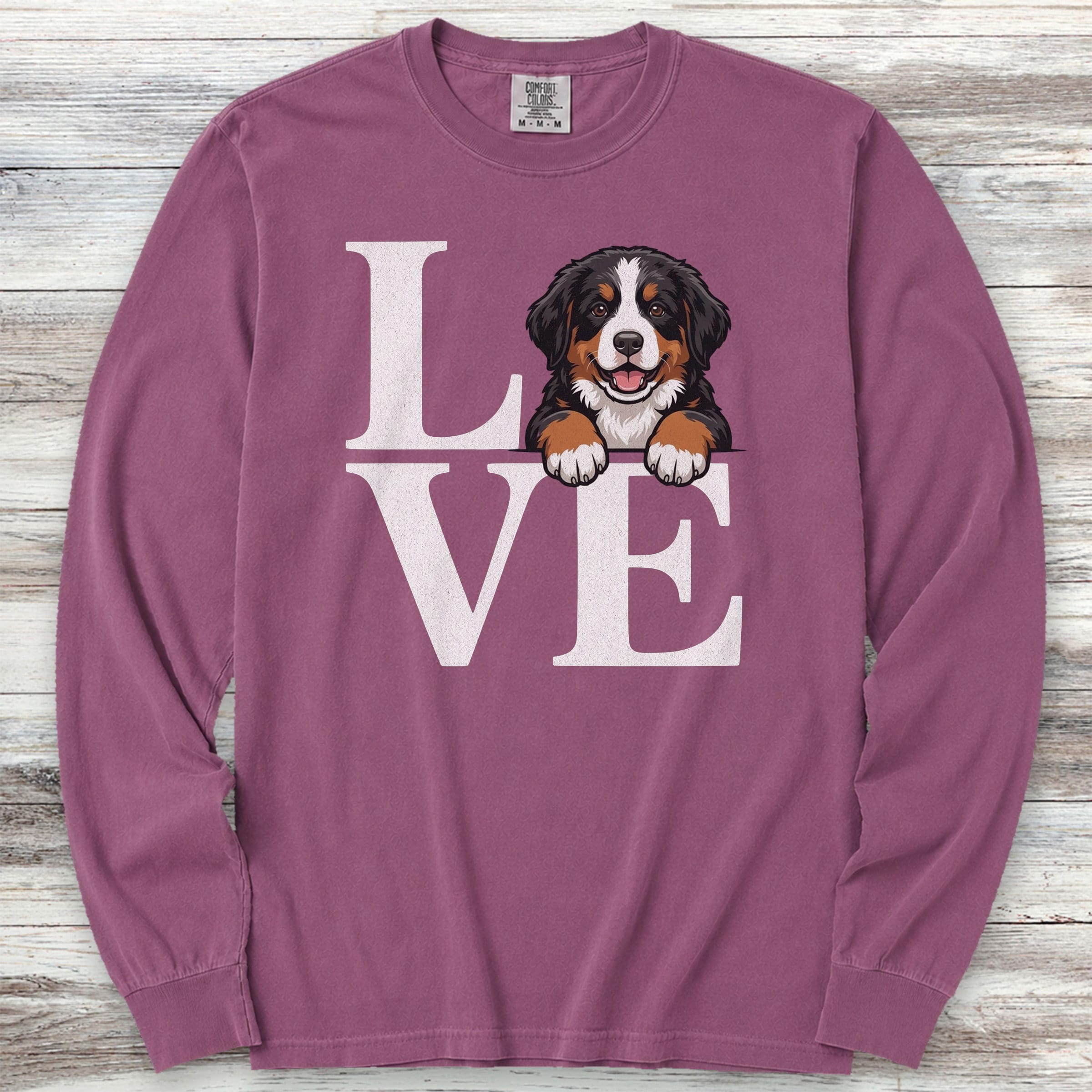 Bernese Mountain Dog Puppy Love Long Sleeve Tee - Berry