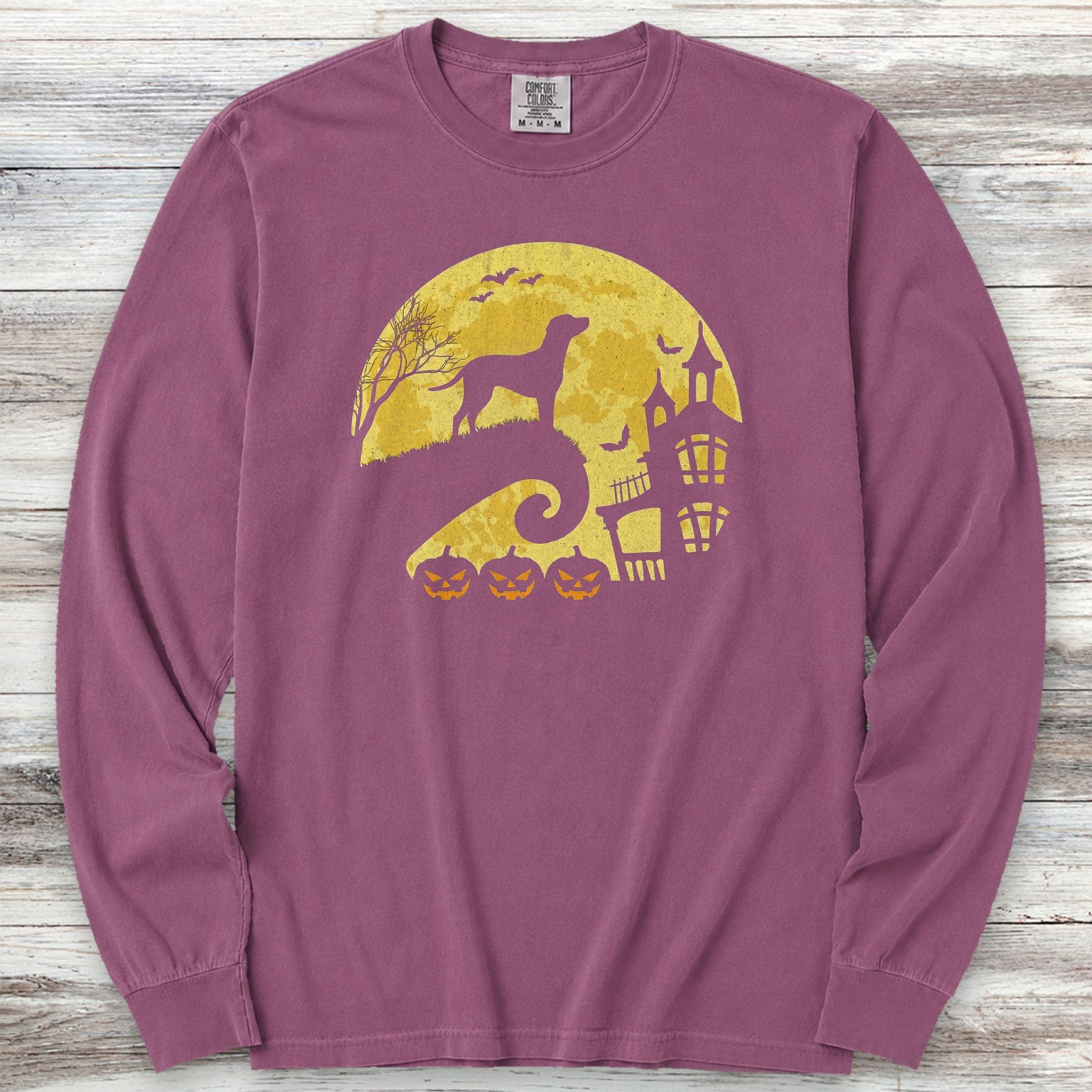 Coonhound Halloween Moon Long Sleeve Tee - Berry