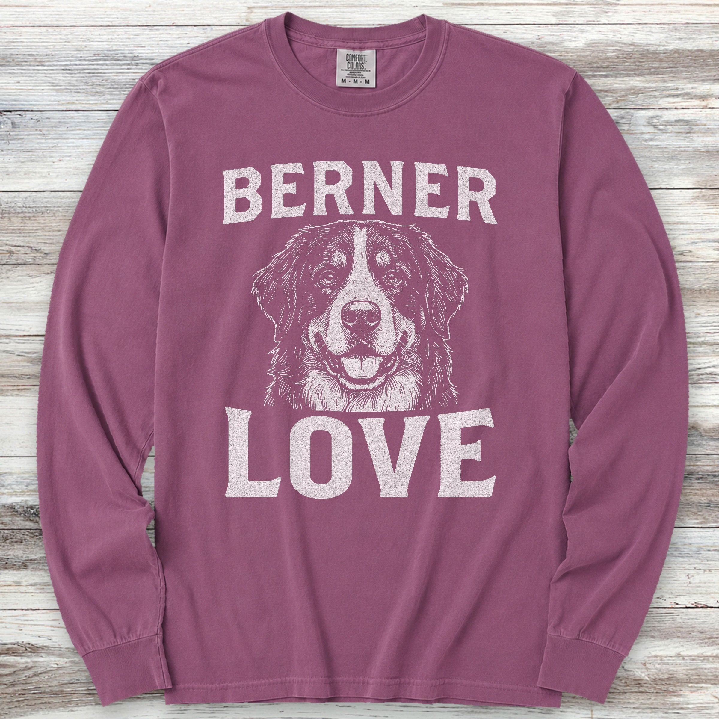 Bernese Mountain Dog Love Portrait Long Sleeve Tee - Berry