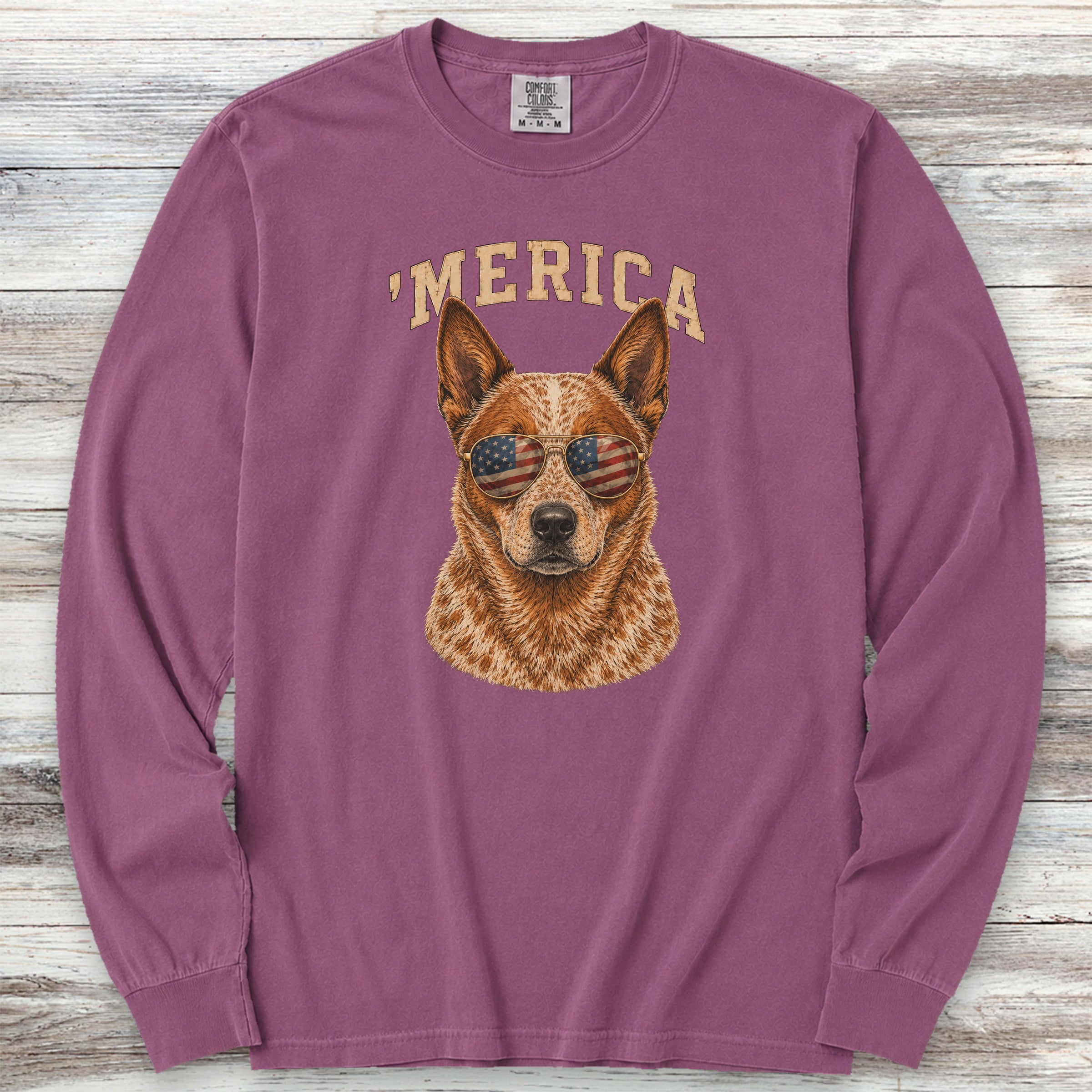 Australian Cattle Dog Red 'Merica Long Sleeve Tee - Berry