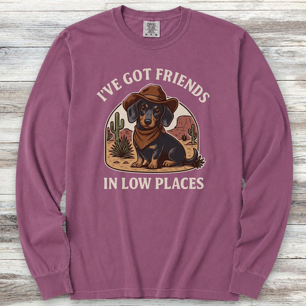 Dachshund Cowboy Friends Long Sleeve Tee - Berry