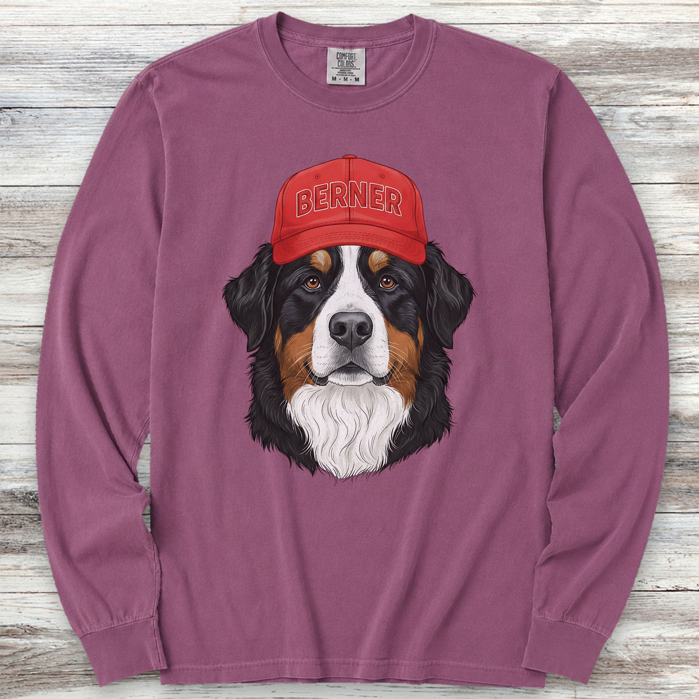 Bernese Mountain Dog Berner Hat Long Sleeve Tee - Berry