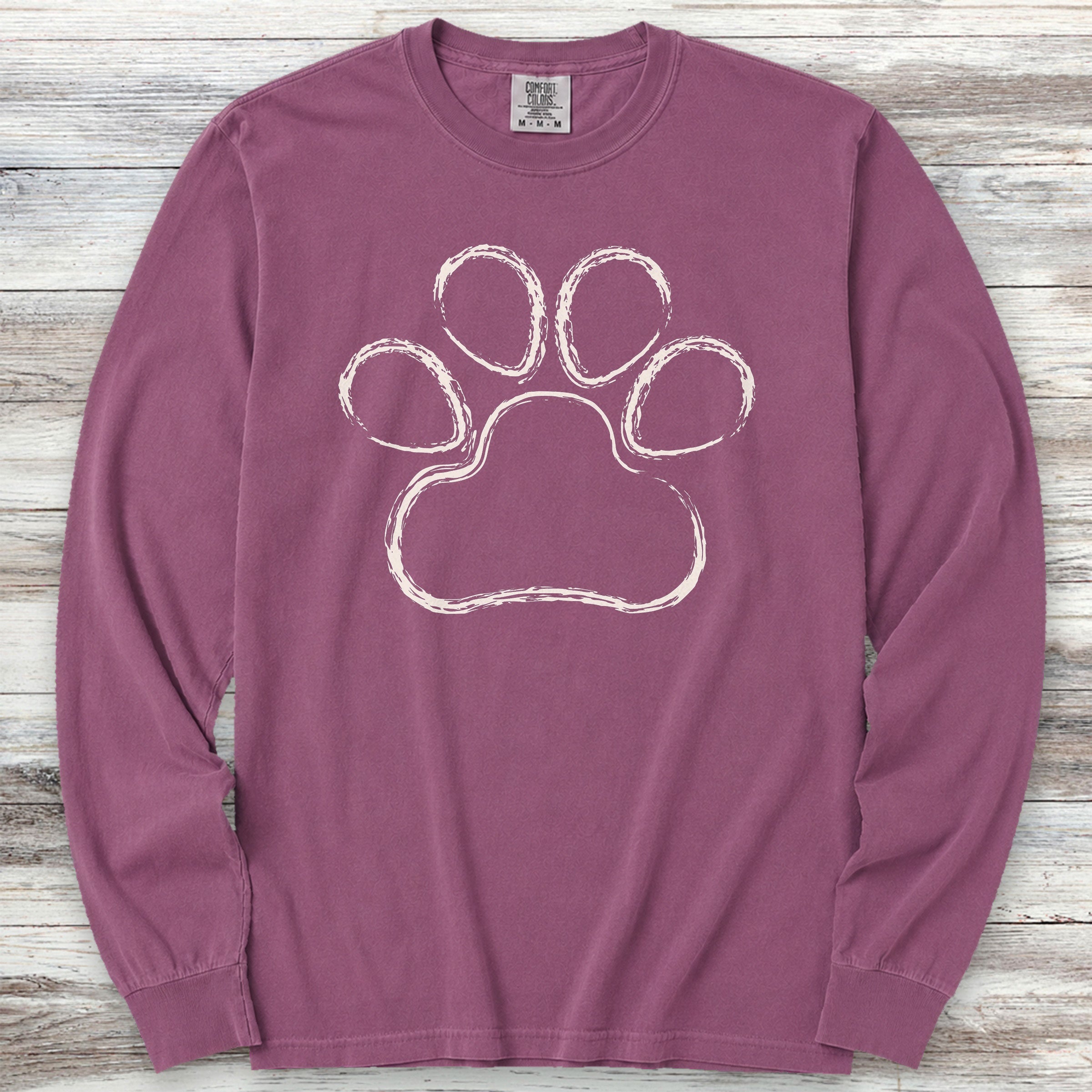 Paw Print Sketch Long Sleeve Tee - Berry
