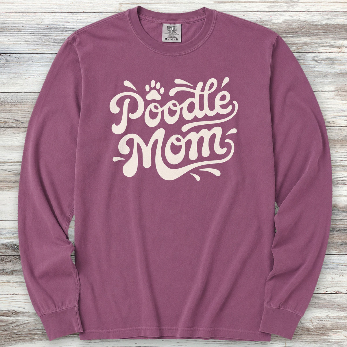 Poodle Groovy Mom Long Sleeve Tee - Berry