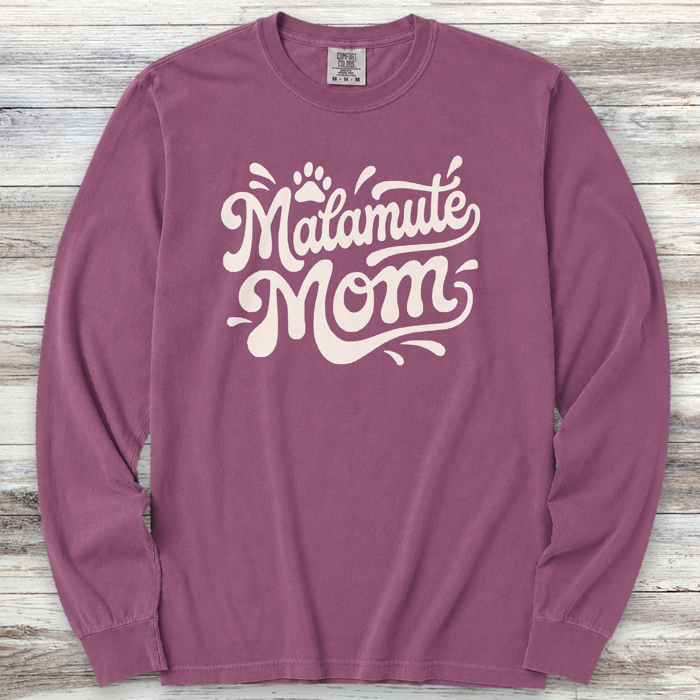 Alaskan Malamute Groovy Mom Long Sleeve Tee - Berry