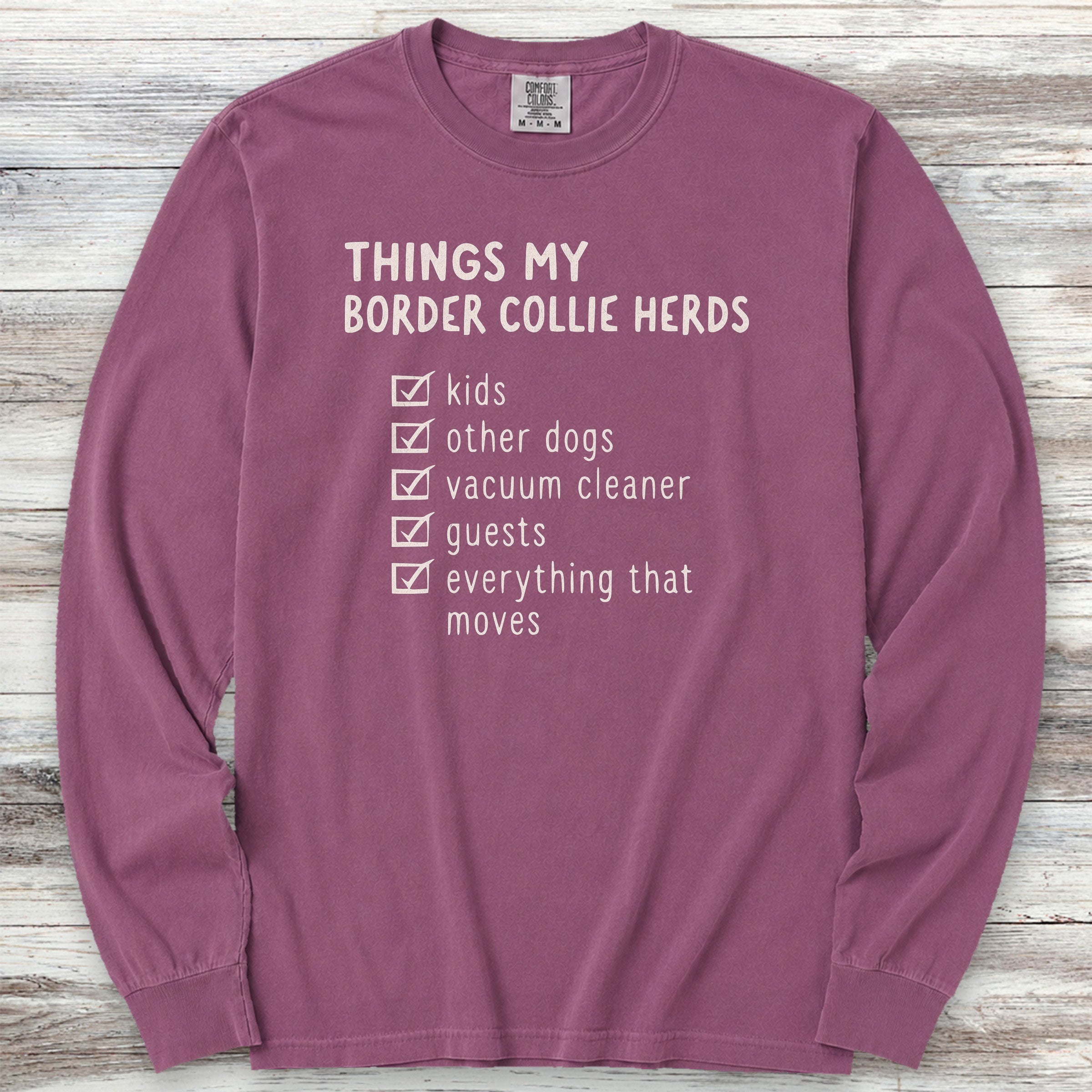 Border Collie Herding List Long Sleeve Tee - Berry