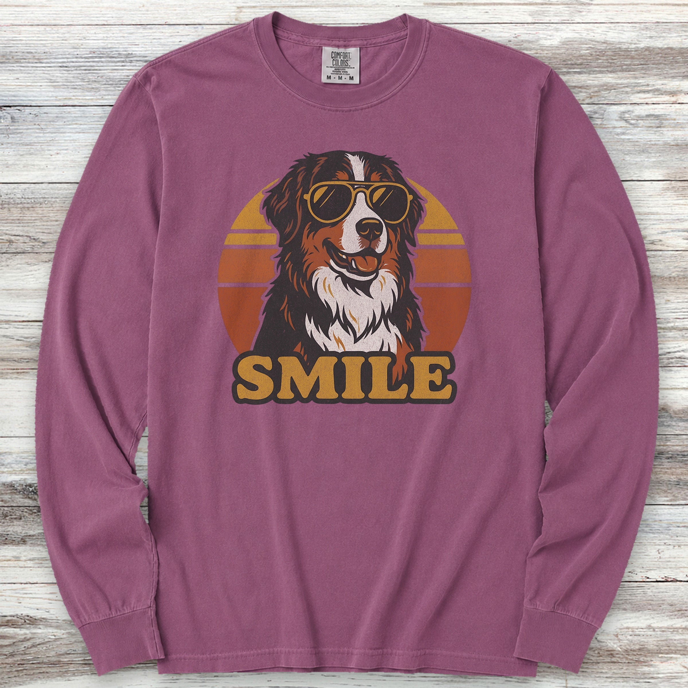 Bernese Mountain Dog Smile Long Sleeve Tee - Berry