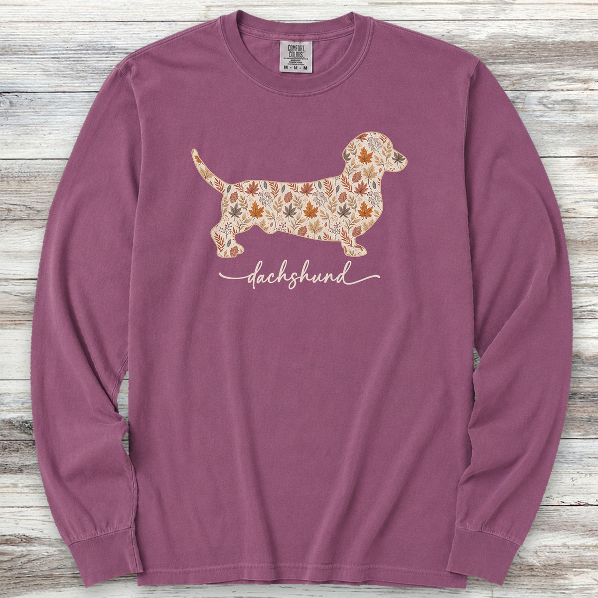 Dachshund Fall Long Sleeve Tee - Berry