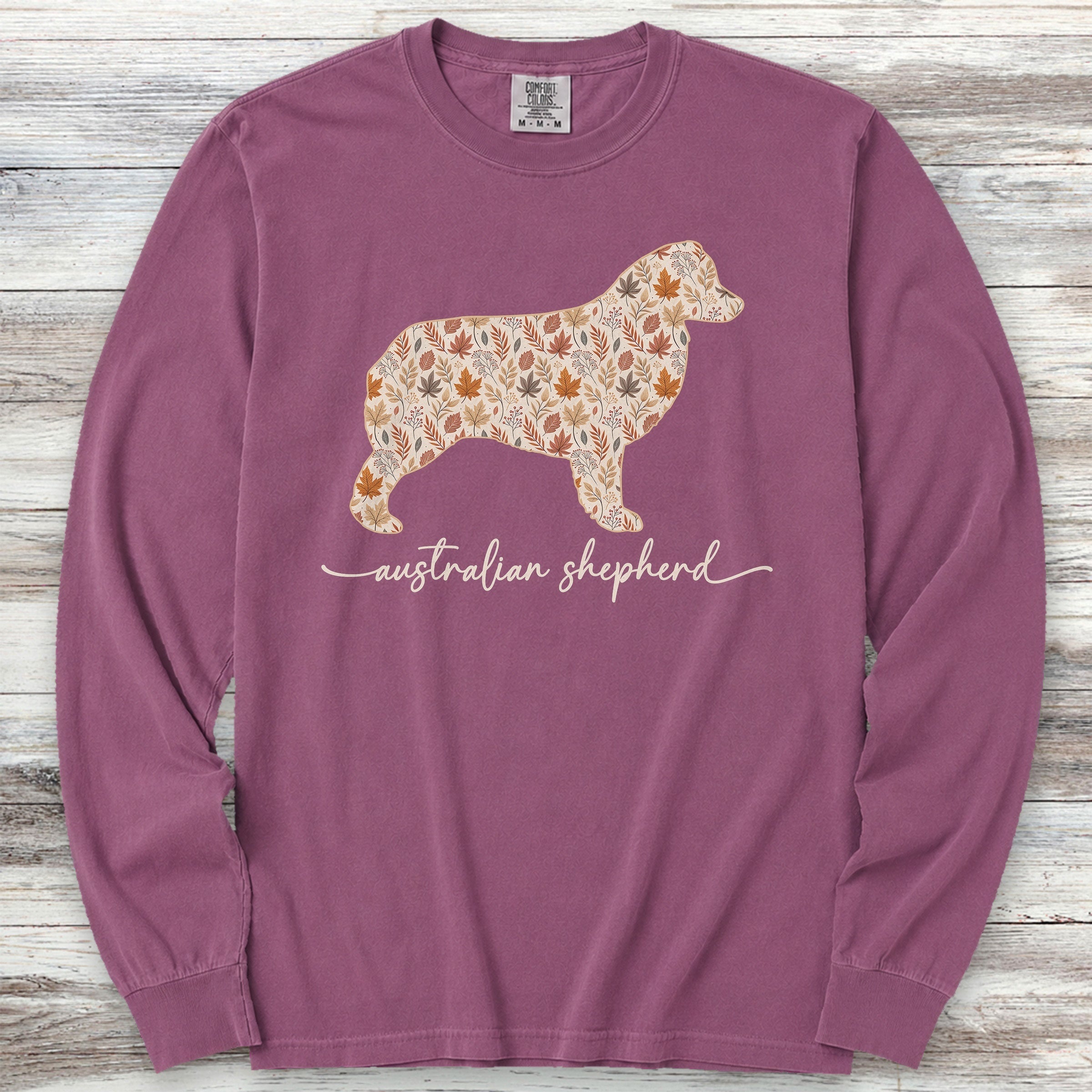 Australian Shepherd Fall Long Sleeve Tee - Berry