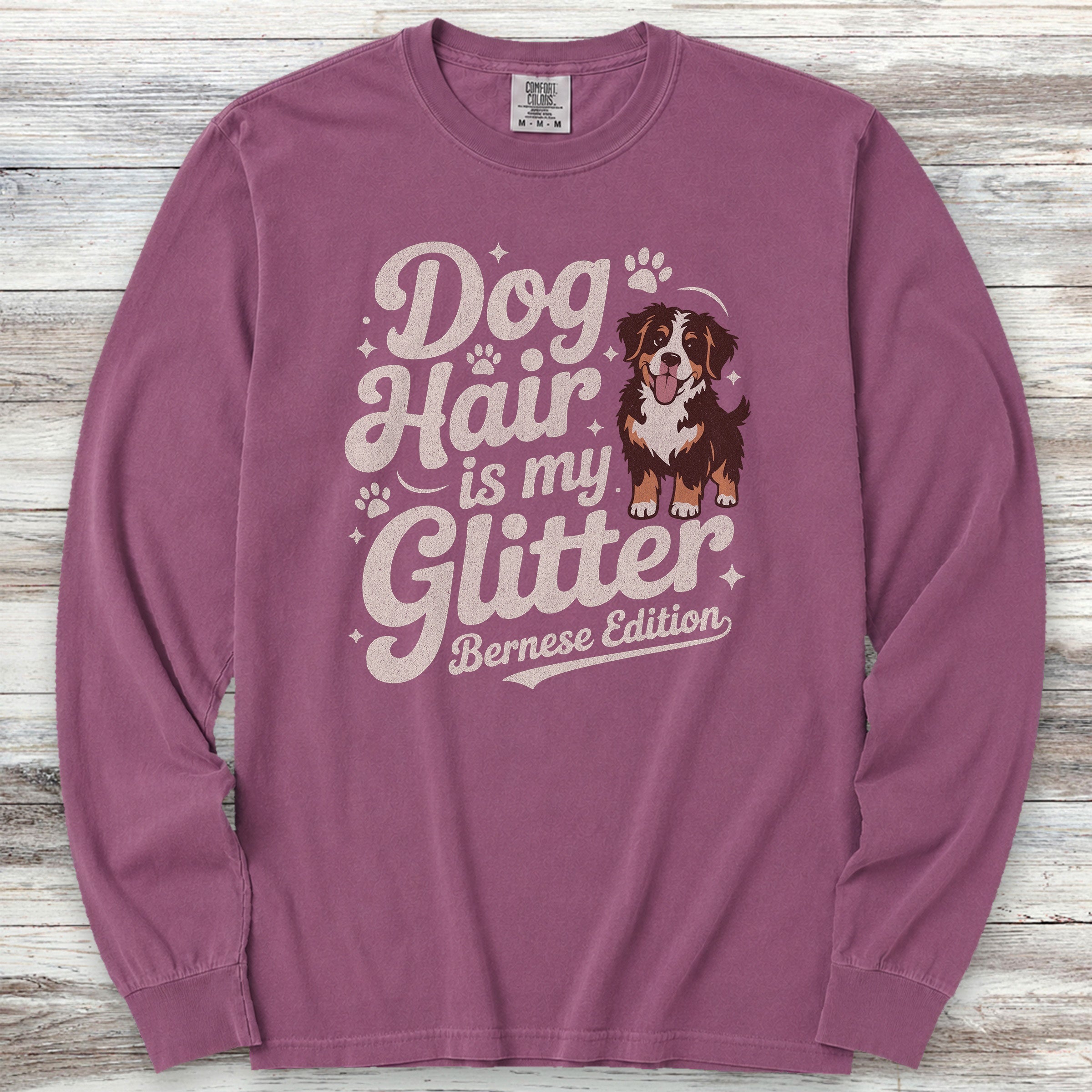 Bernese Mountain Dog Glitter Long Sleeve Tee - Berry