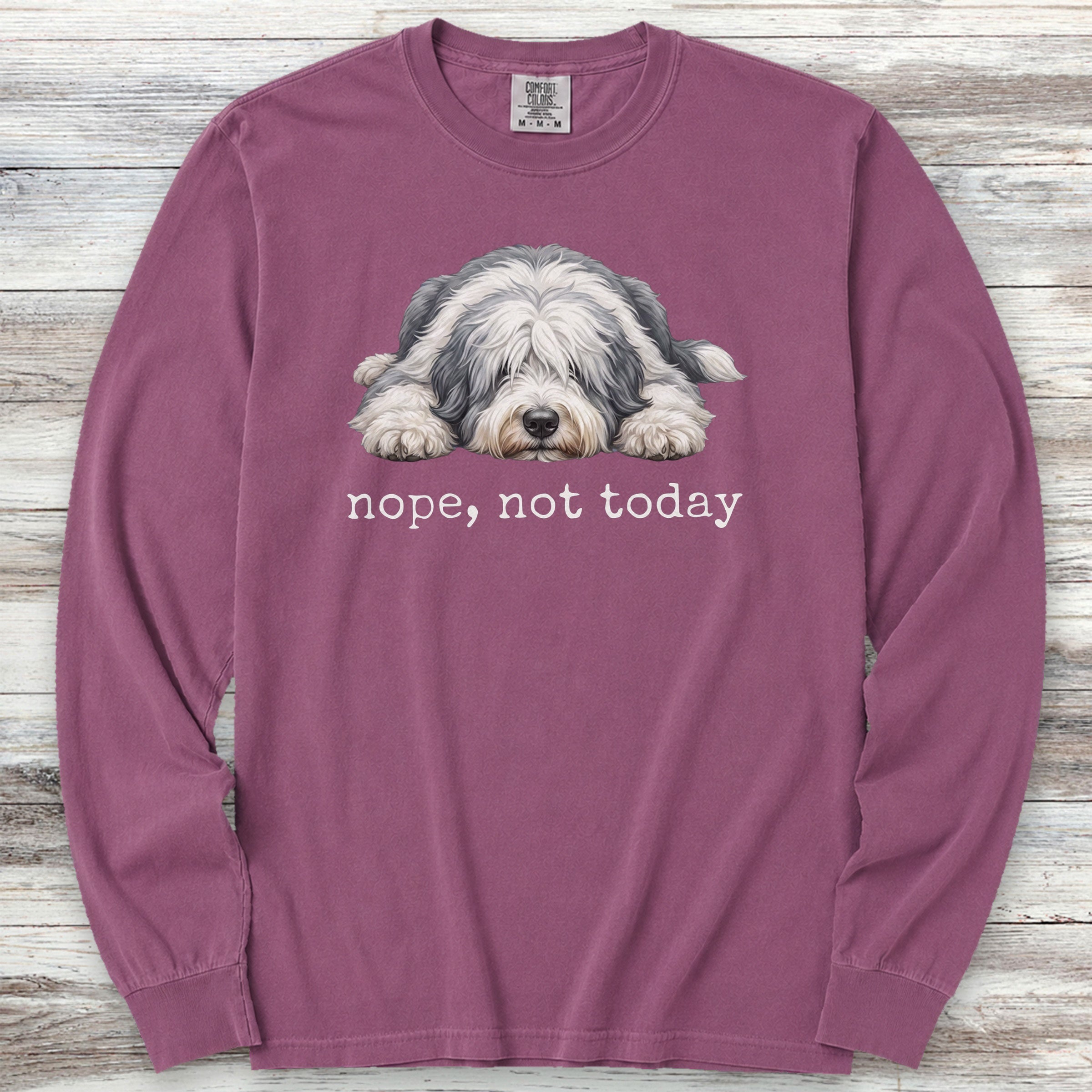 Old English Sheepdog Nope Long Sleeve Tee - Berry