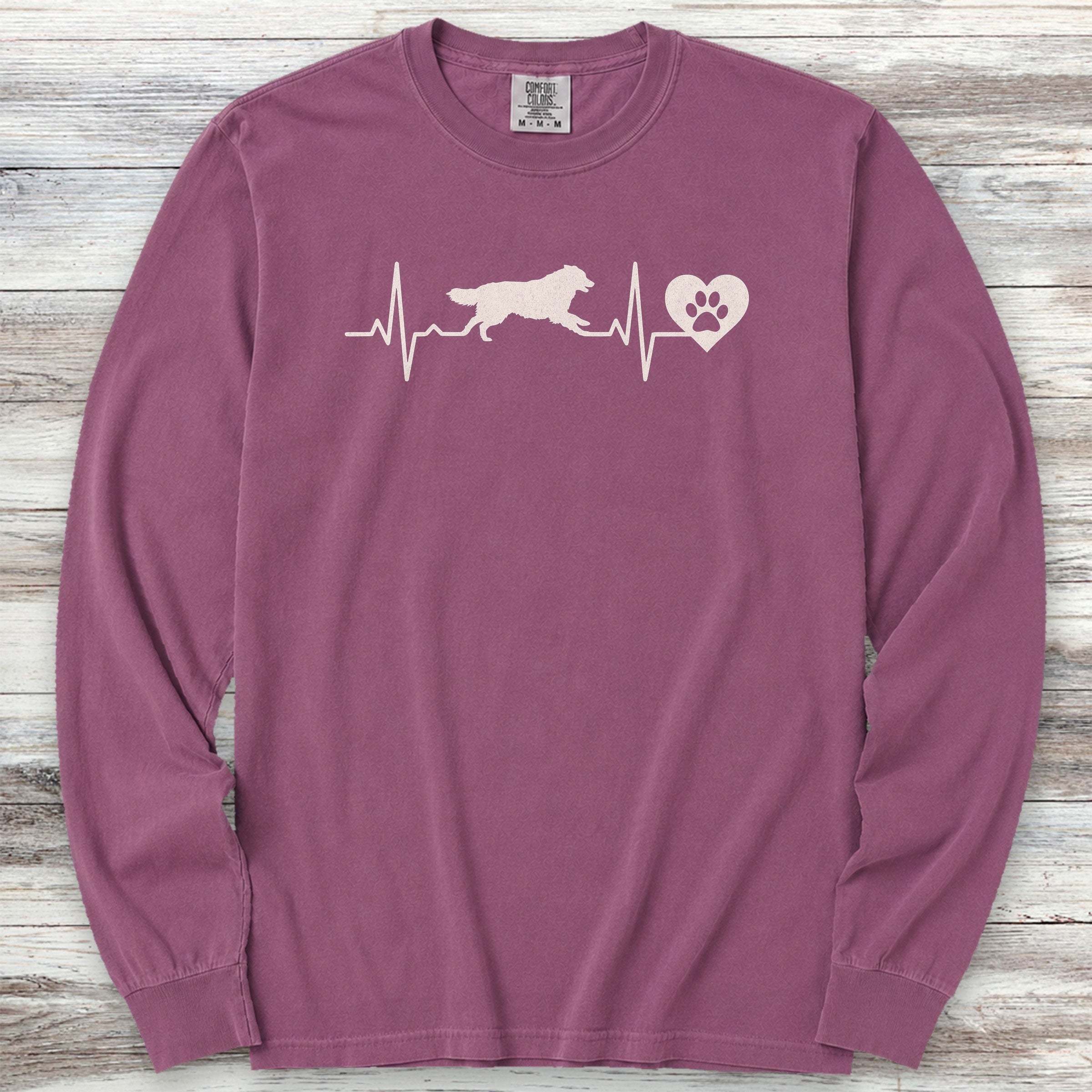 Australian Shepherd Heartbeat Long Sleeve Tee - Berry