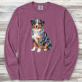 Australian Shepherd Merle Watercolor Long Sleeve Tee - Berry