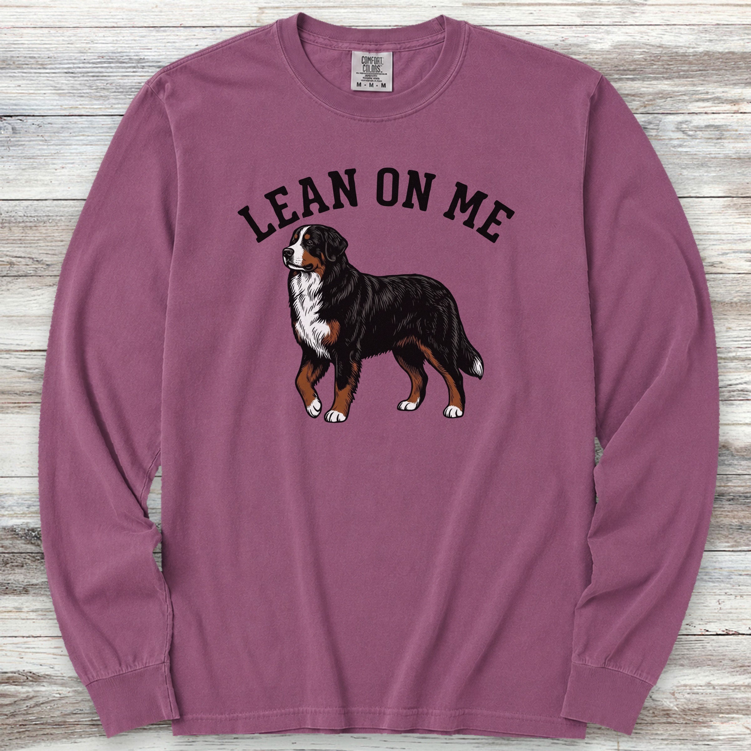 Bernese Mountain Dog Lean on Me Long Sleeve Tee - Berry