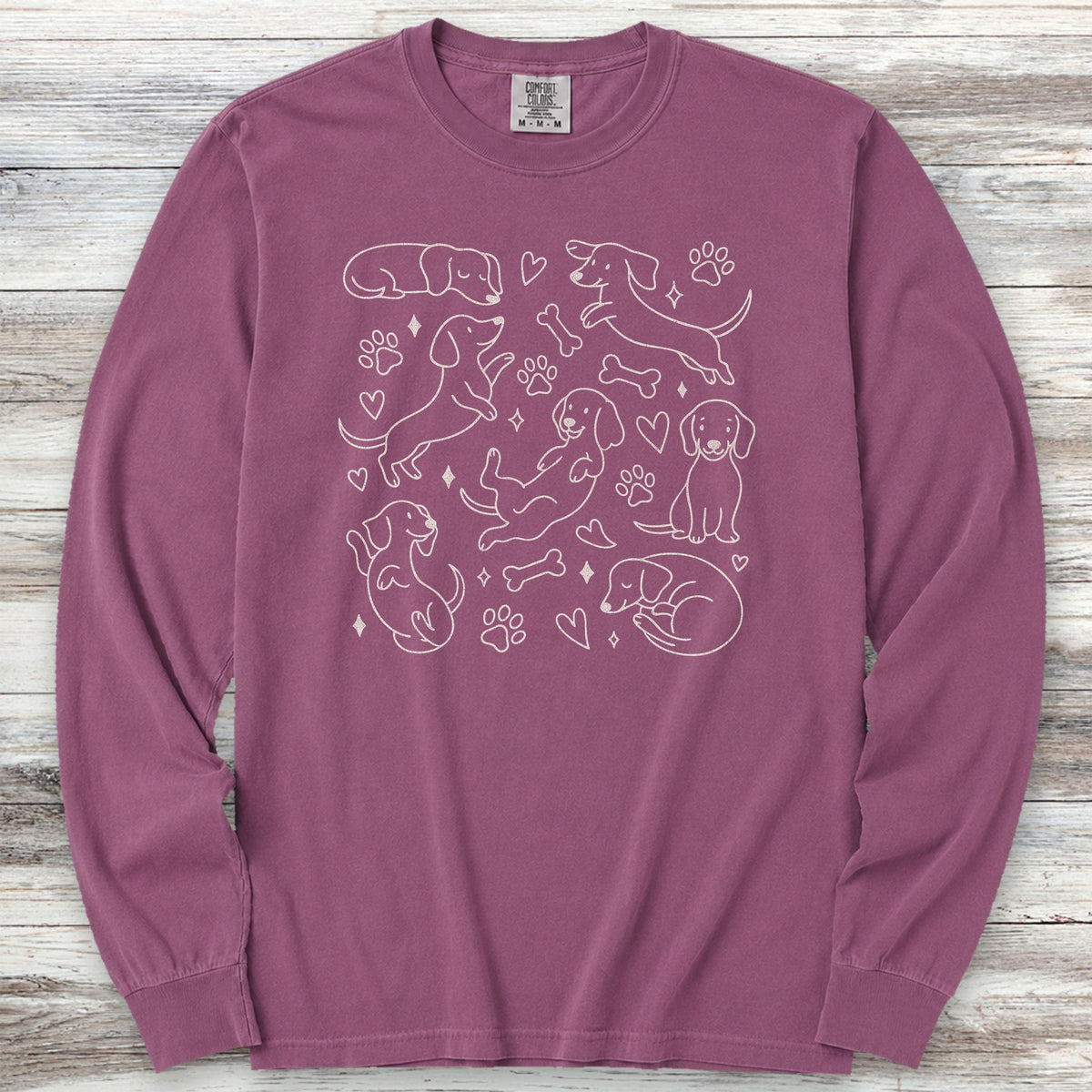 Dachshund Doodles Long Sleeve Tee - Berry