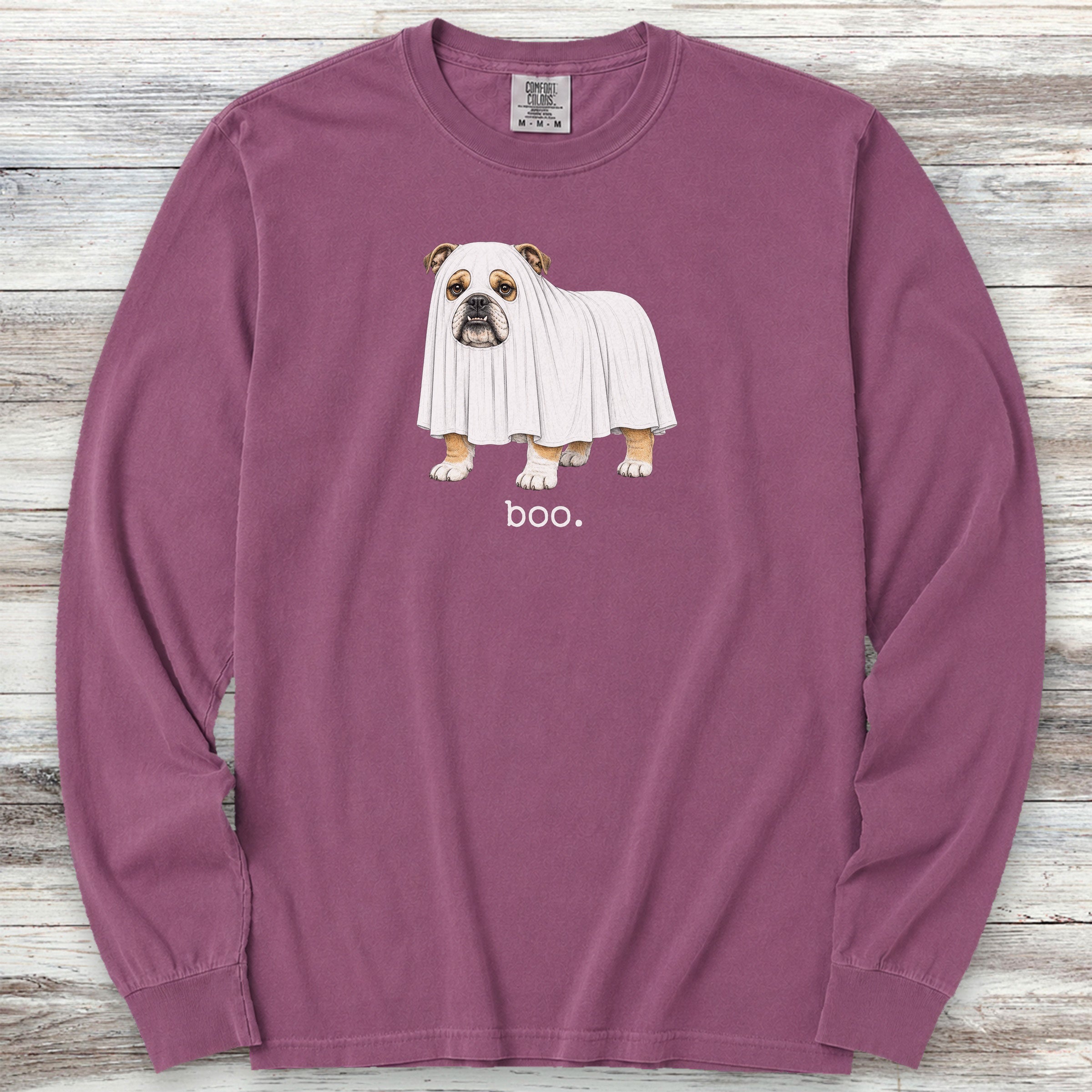 English Bulldog Boo Long Sleeve Tee - Berry