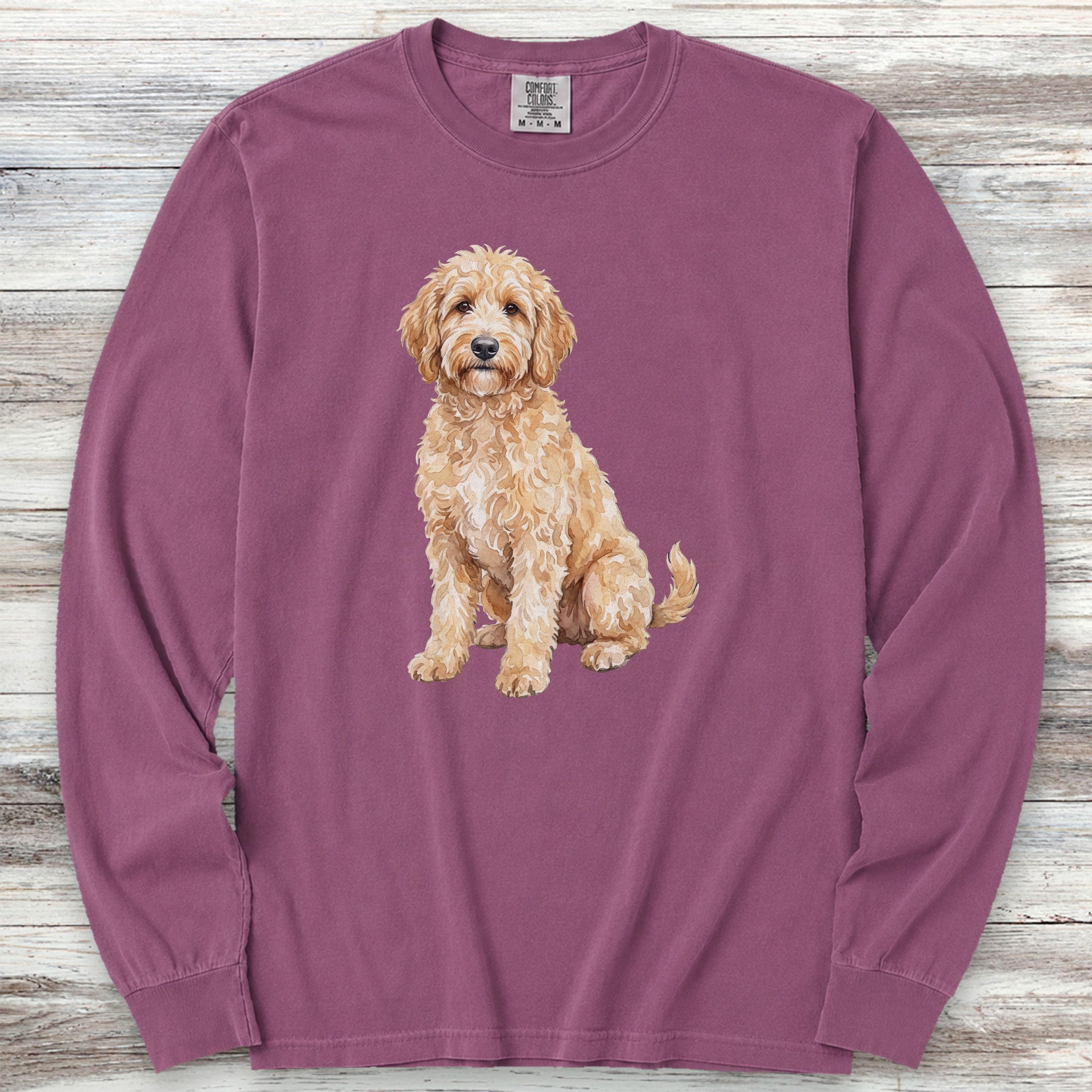 Goldendoodle Watercolor Long Sleeve Tee - Berry