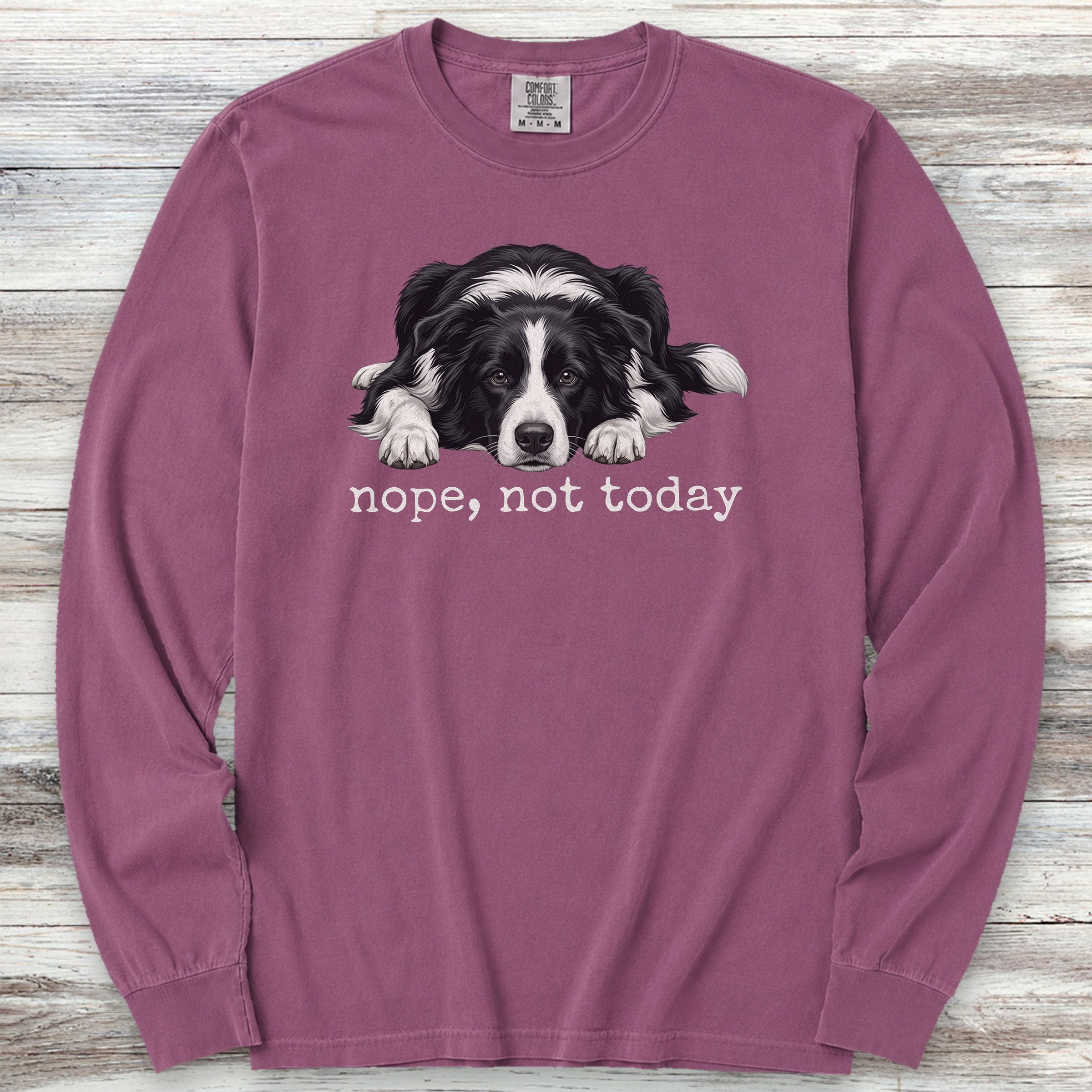 Border Collie Nope Long Sleeve Tee - Berry