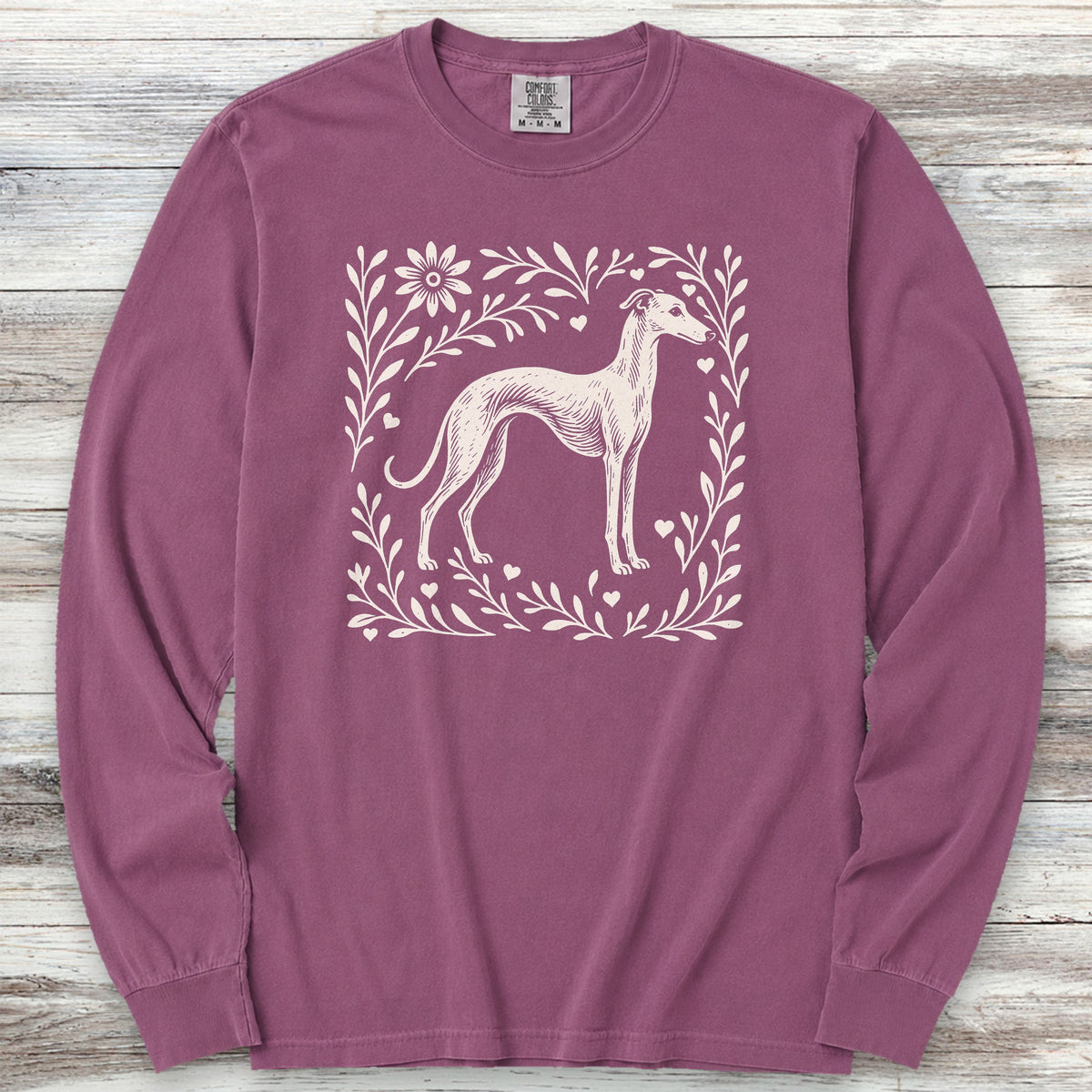 Whippet Linocut Long Sleeve Tee - Berry