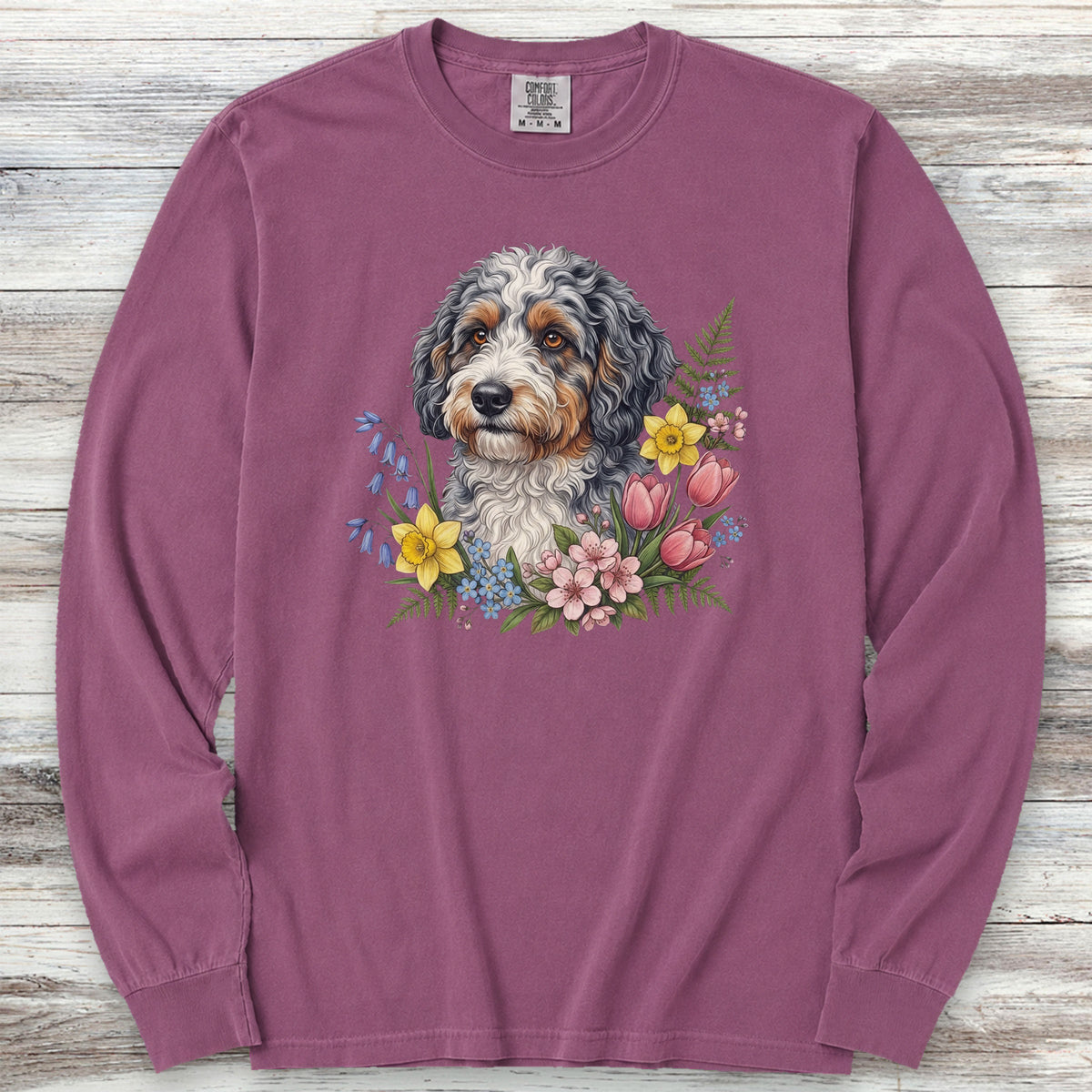 Aussiedoodle Spring Portrait Long Sleeve Tee - Berry