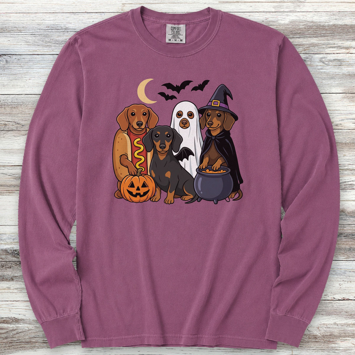Dachshund Halloween Long Sleeve Tee - Berry