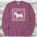 Scottish Terrier Linocut Long Sleeve Tee - Berry