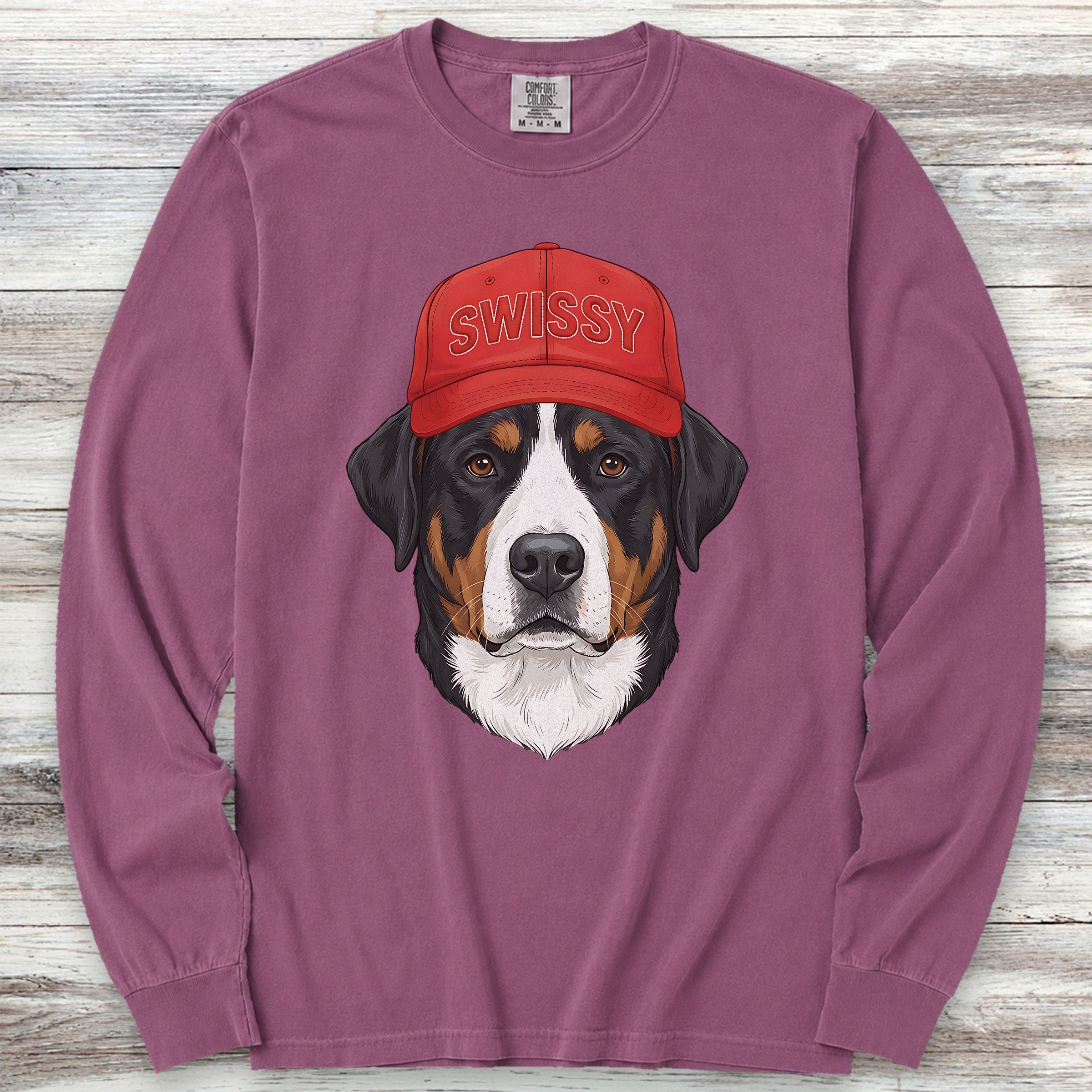 Swiss Mountain Dog Swissy Hat Long Sleeve Tee - Berry