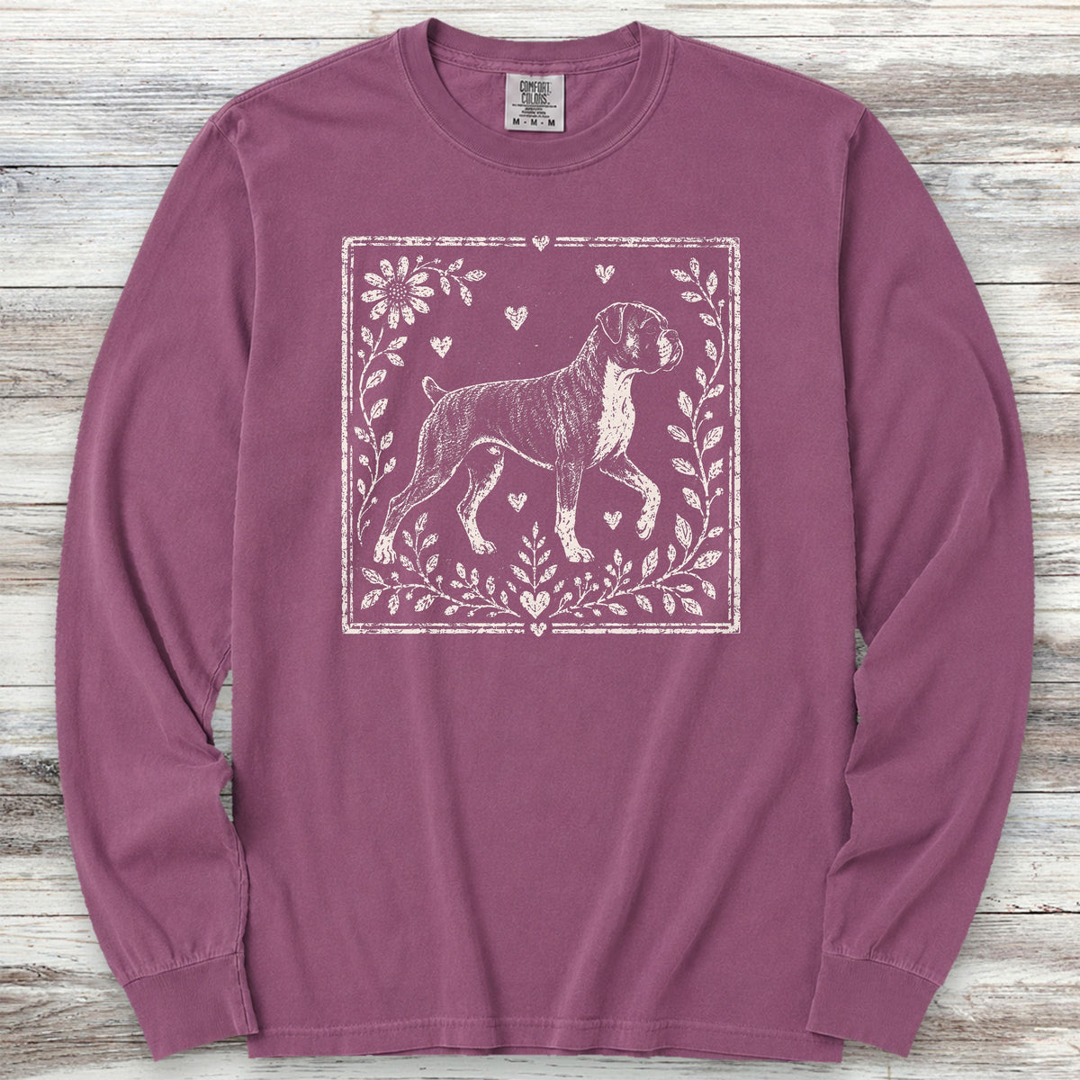 Boxer Linocut Long Sleeve Tee - Berry