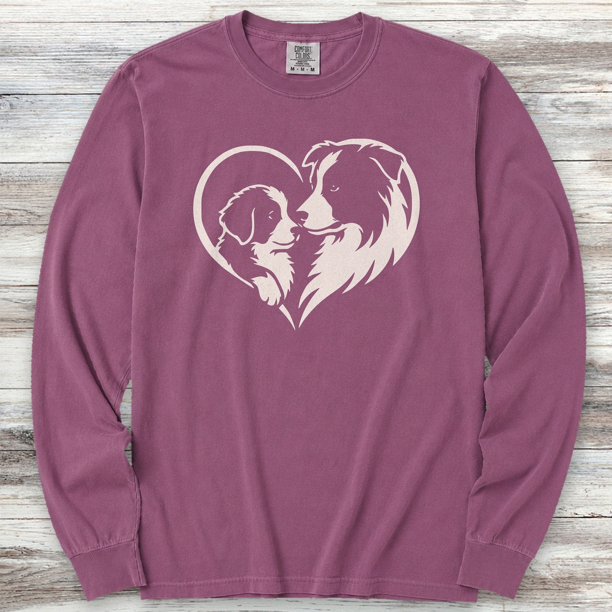 Border Collie Heart Bond Long Sleeve Tee - Berry