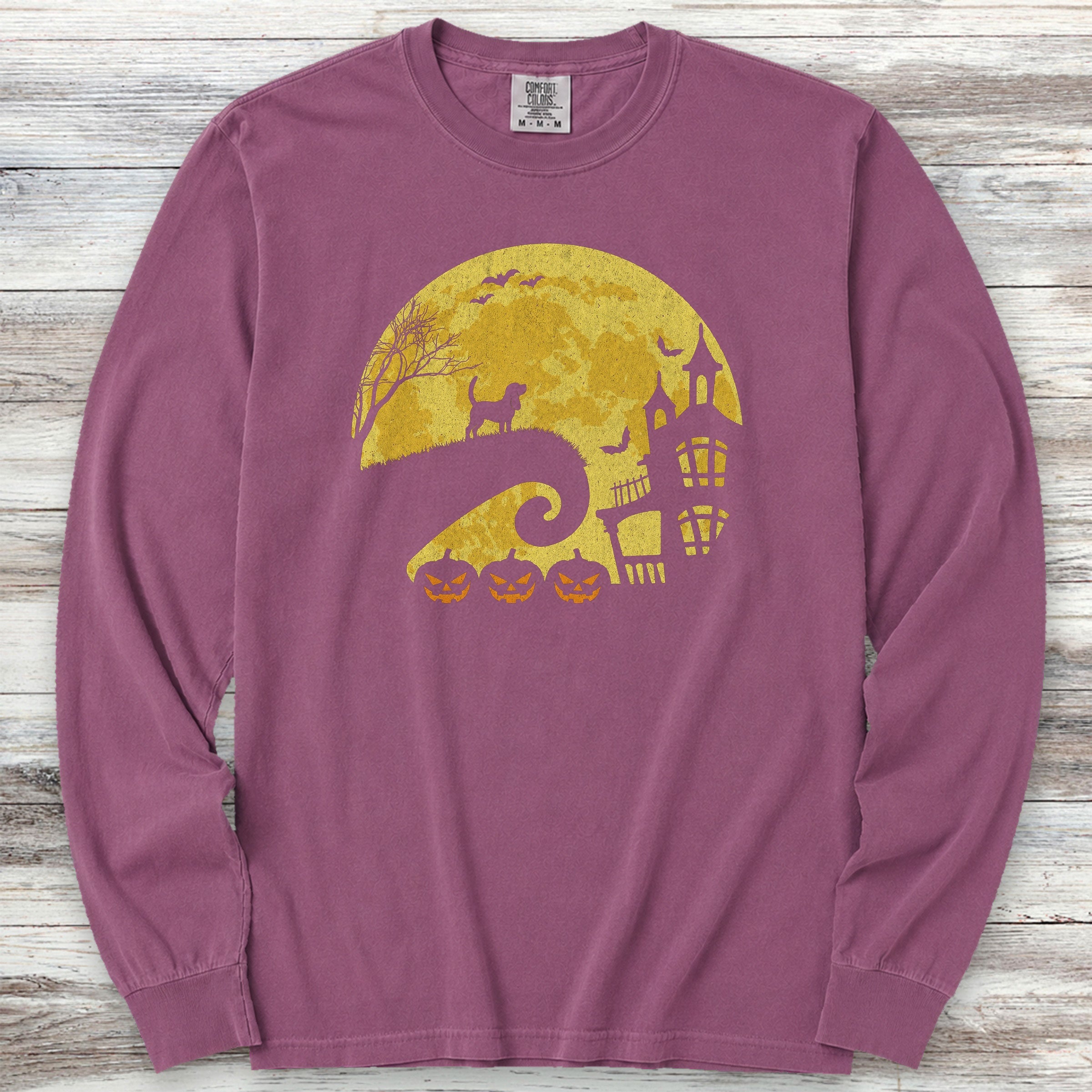 Beagle Halloween Moon Long Sleeve Tee - Berry