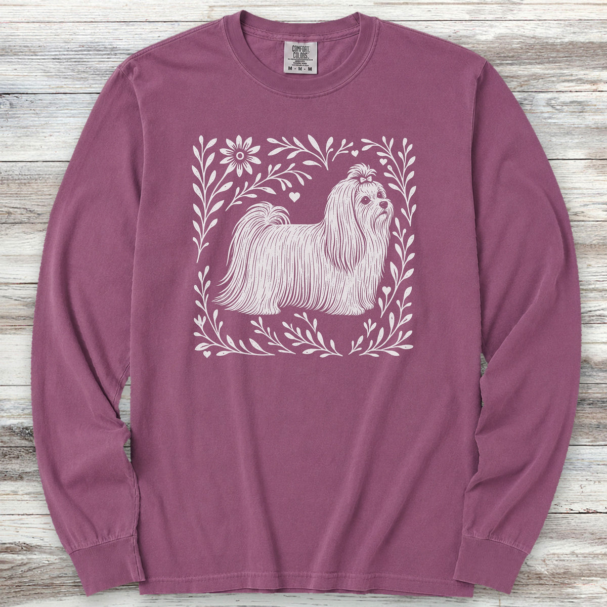 Maltese Linocut Long Sleeve Tee - Berry
