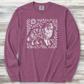 Australian Shepherd Merle Linocut Long Sleeve Tee - Berry