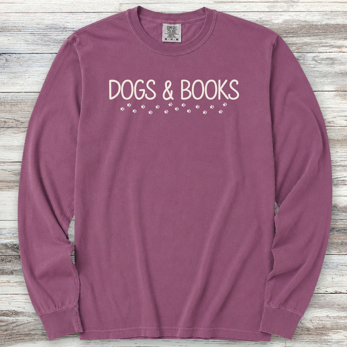 Dogs & Books Paw Prints Long Sleeve Tee - Berry