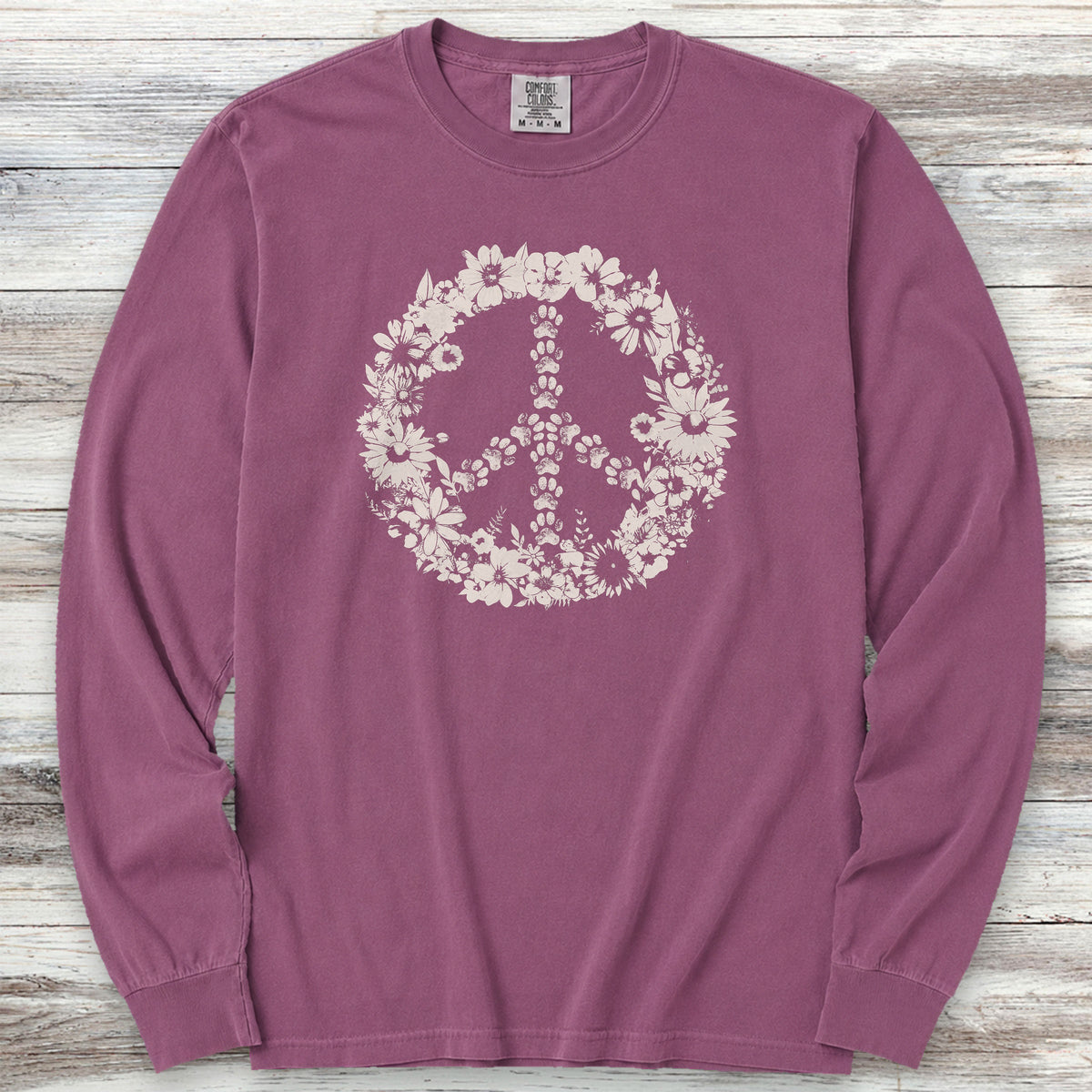 Vintage Floral Peace Long Sleeve Tee - Berry