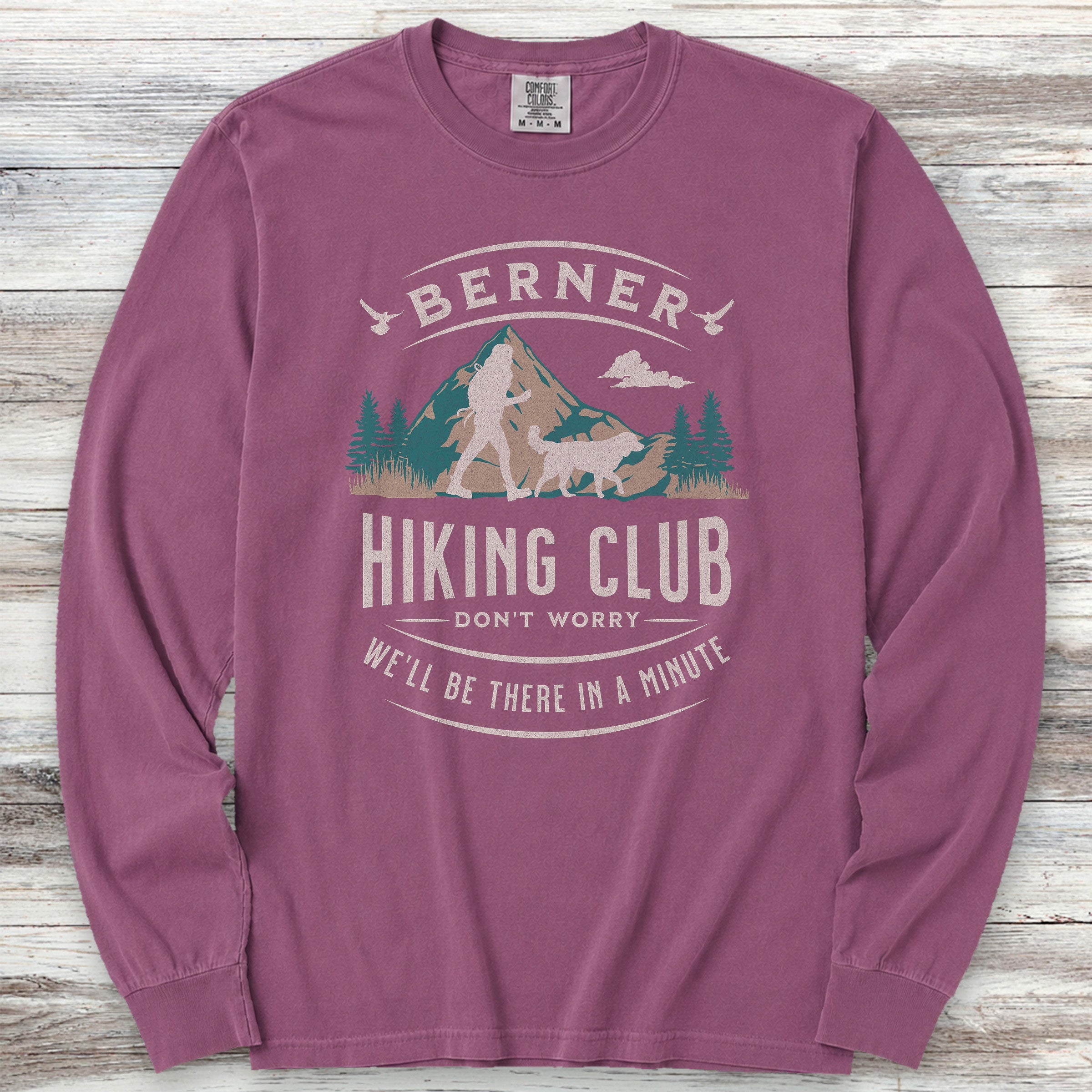 Bernese Mountain Dog Hiking Club Long Sleeve Tee - Berry
