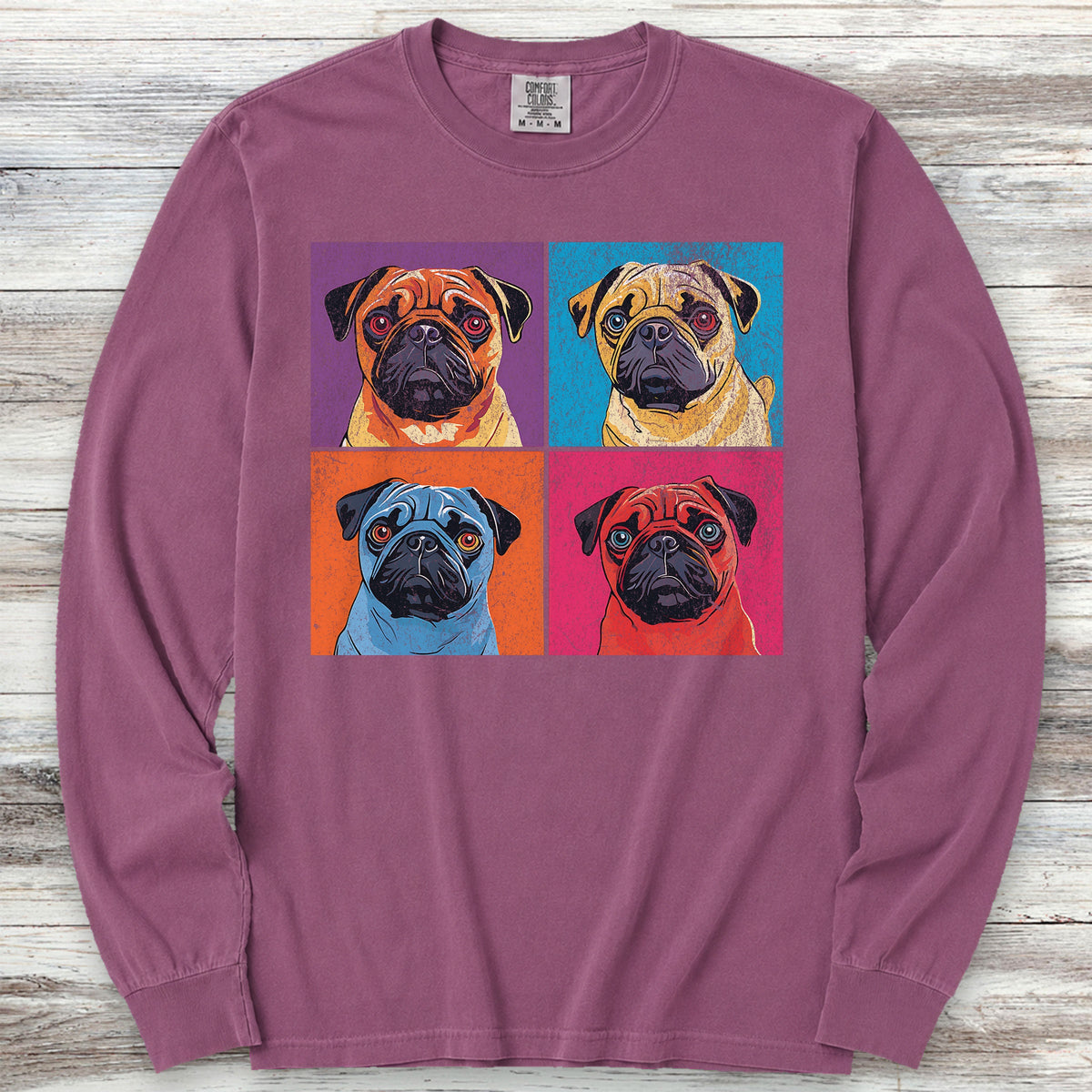 Pug Pop Art Long Sleeve Tee - Berry