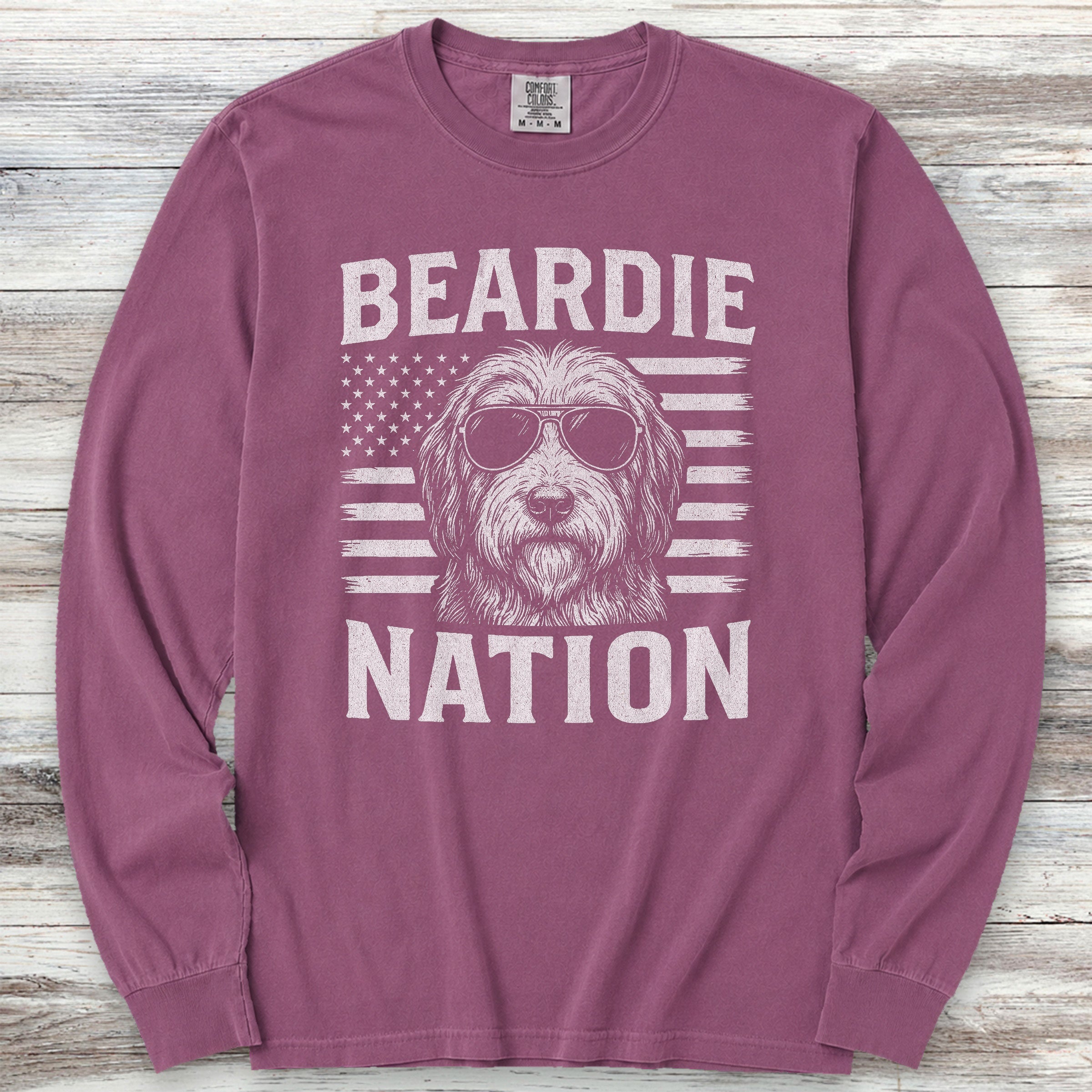 Bearded Collie Nation Long Sleeve Tee - Berry