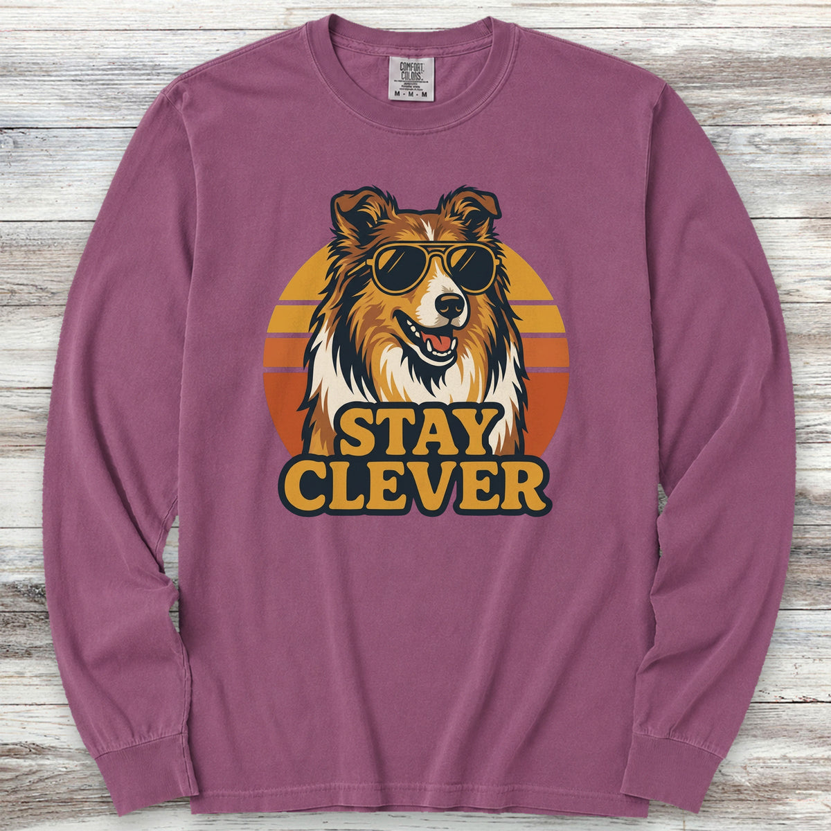 Rough Collie Stay Clever Long Sleeve Tee - Berry