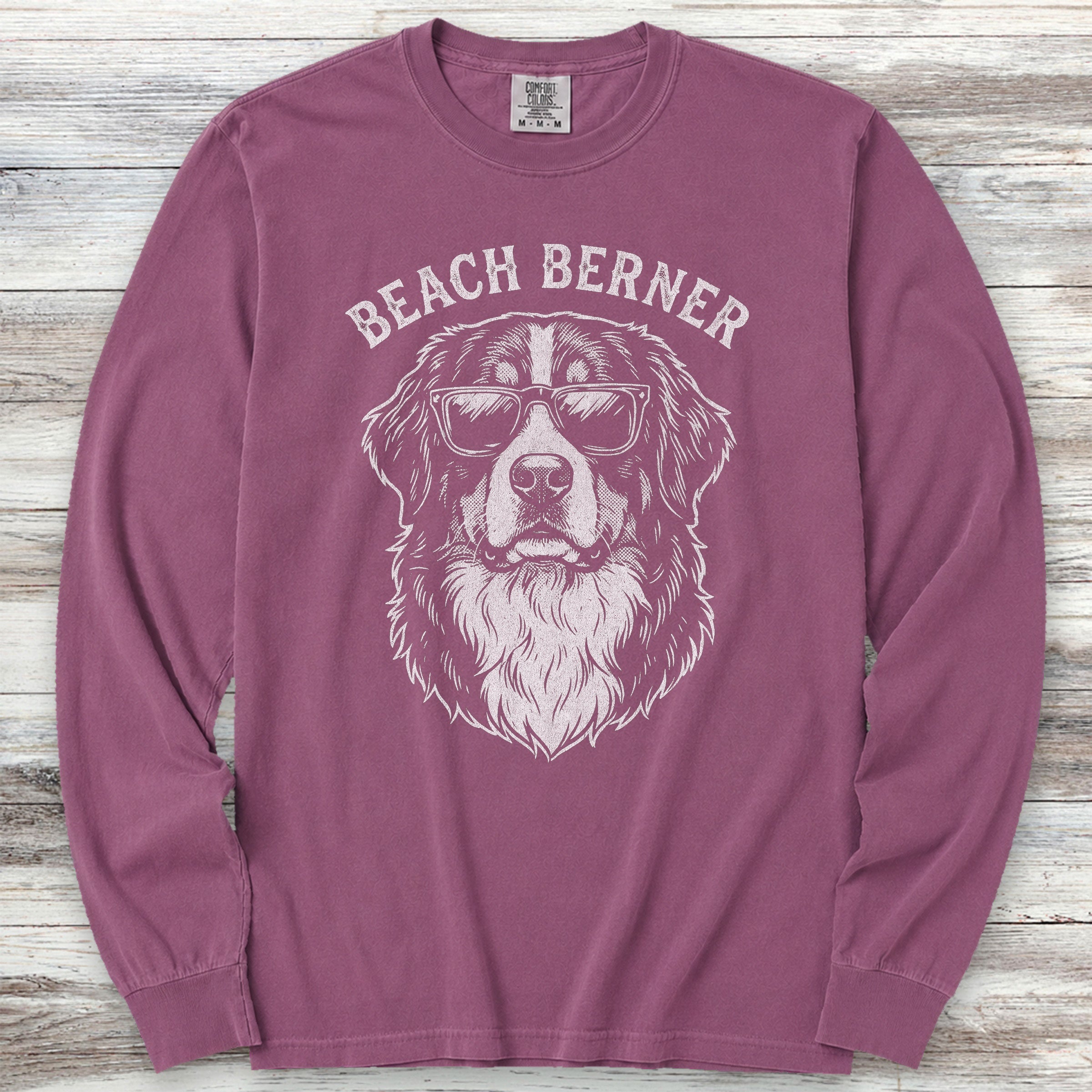 Bernese Mountain Dog Beach Berner Long Sleeve Tee - Berry